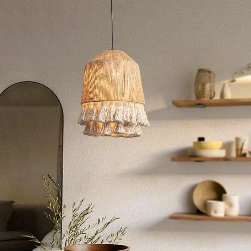 Lightsin Bohemian Creative Tassel Handmade Hemp Rope Pendant Light