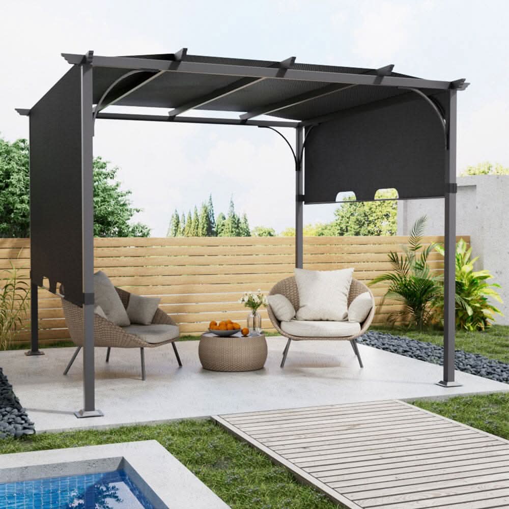 3x3x2.3m/3x4x2.3m Dark Grey Pergola Style Shade Canopy with Adjustable Roof