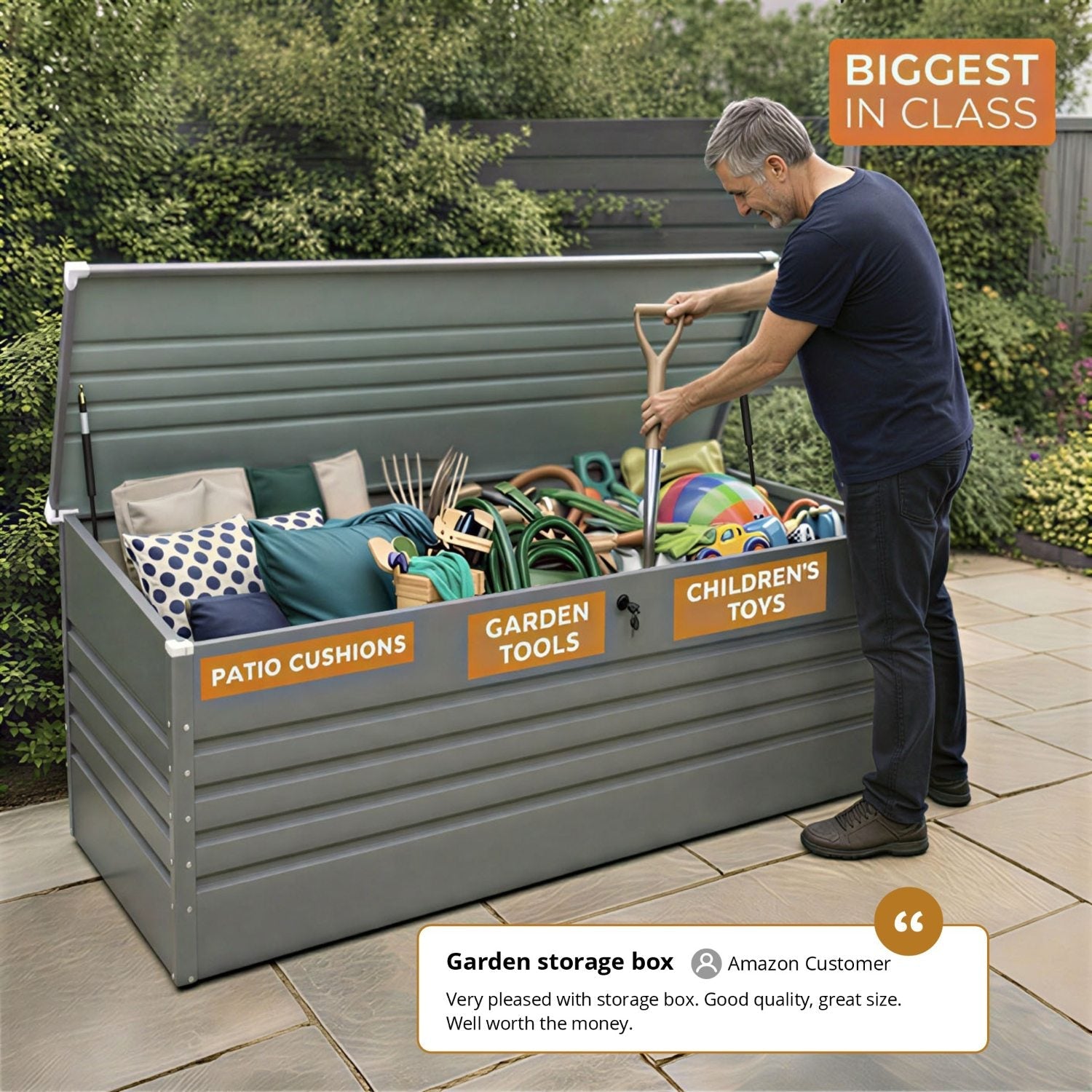 1000L XXL Waterproof Metal Garden Storage Box – Lockable Gas Lift Outdoor Storage – Cushions, Tools & Patio Furniture – Anthracite