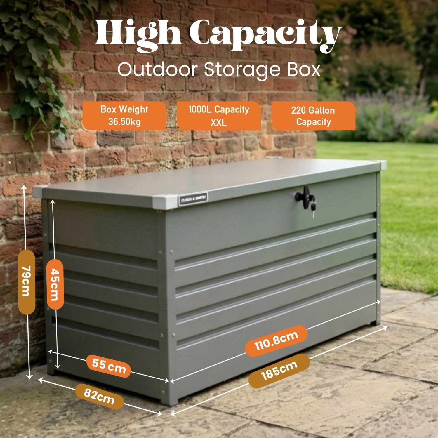 1000L XXL Waterproof Metal Garden Storage Box – Lockable Gas Lift Outdoor Storage – Cushions, Tools & Patio Furniture – Anthracite