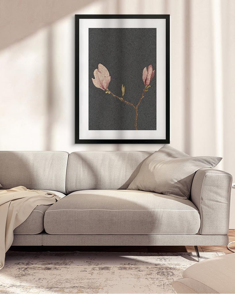 Grey Vintage Rose Art Print