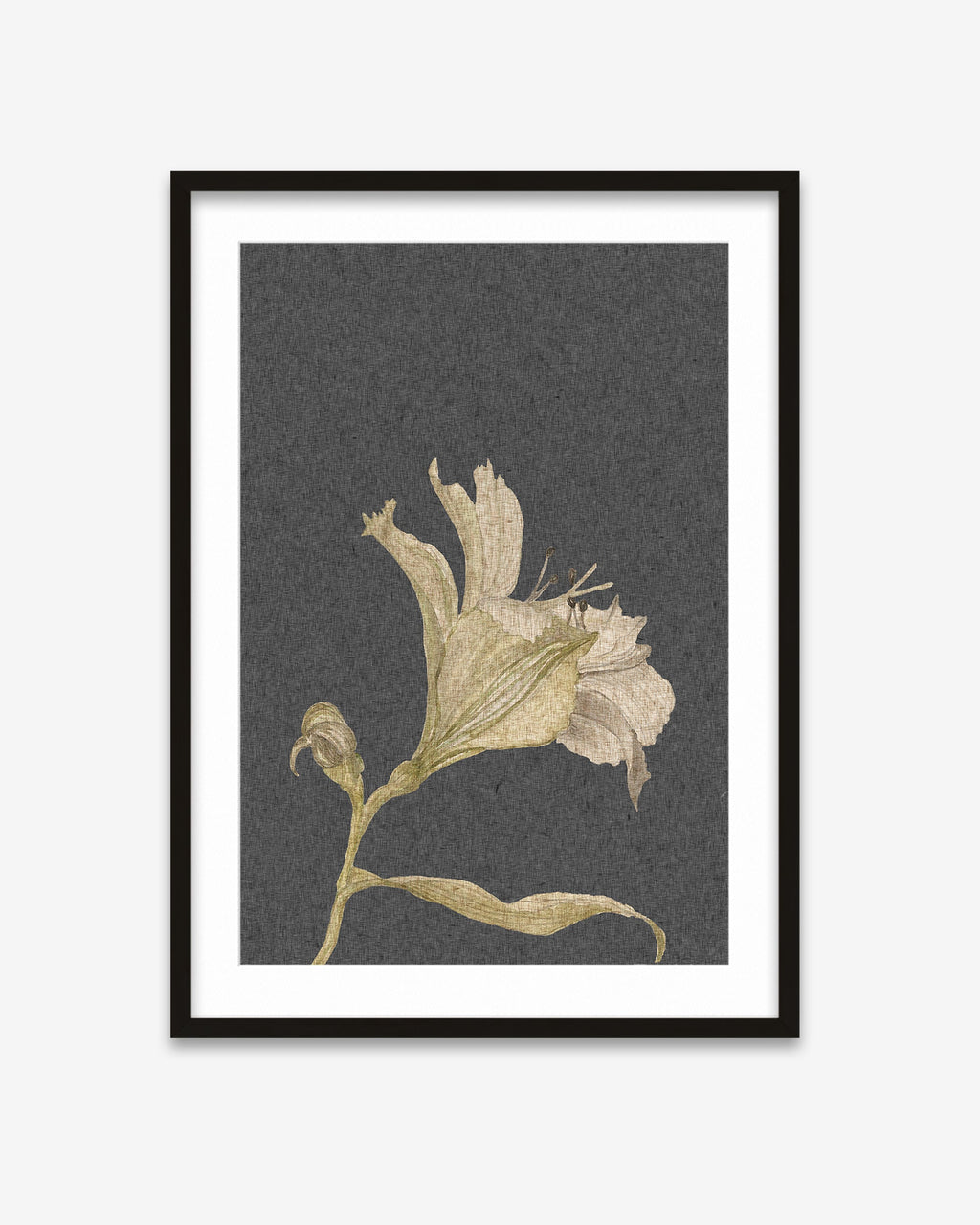 Grey Vintage Floral Stem Art Print