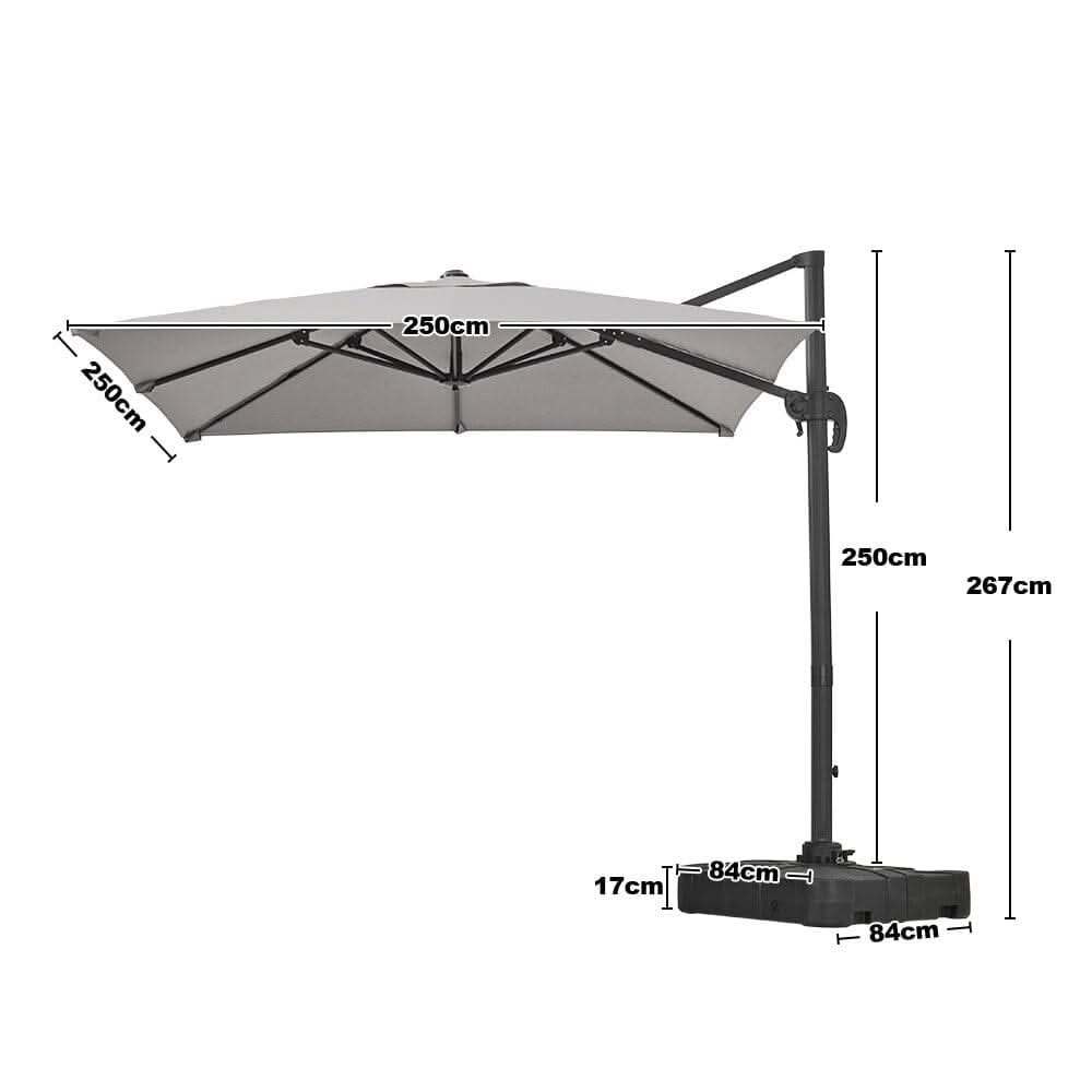 2.5M Cantilever Parasol Grey with Base for Garden