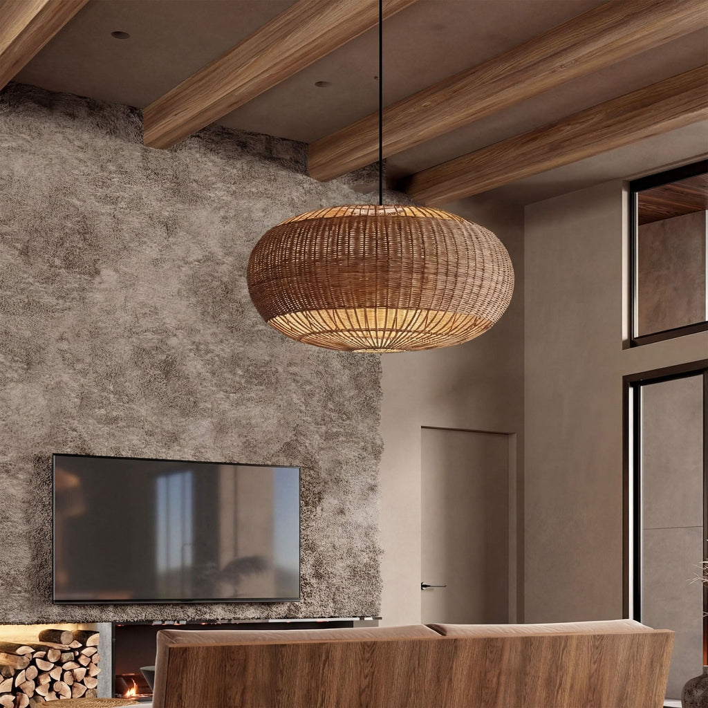 Lightsin Handcrafted Split Rattan Basket Pendant Light for Dining Room, Living Room
