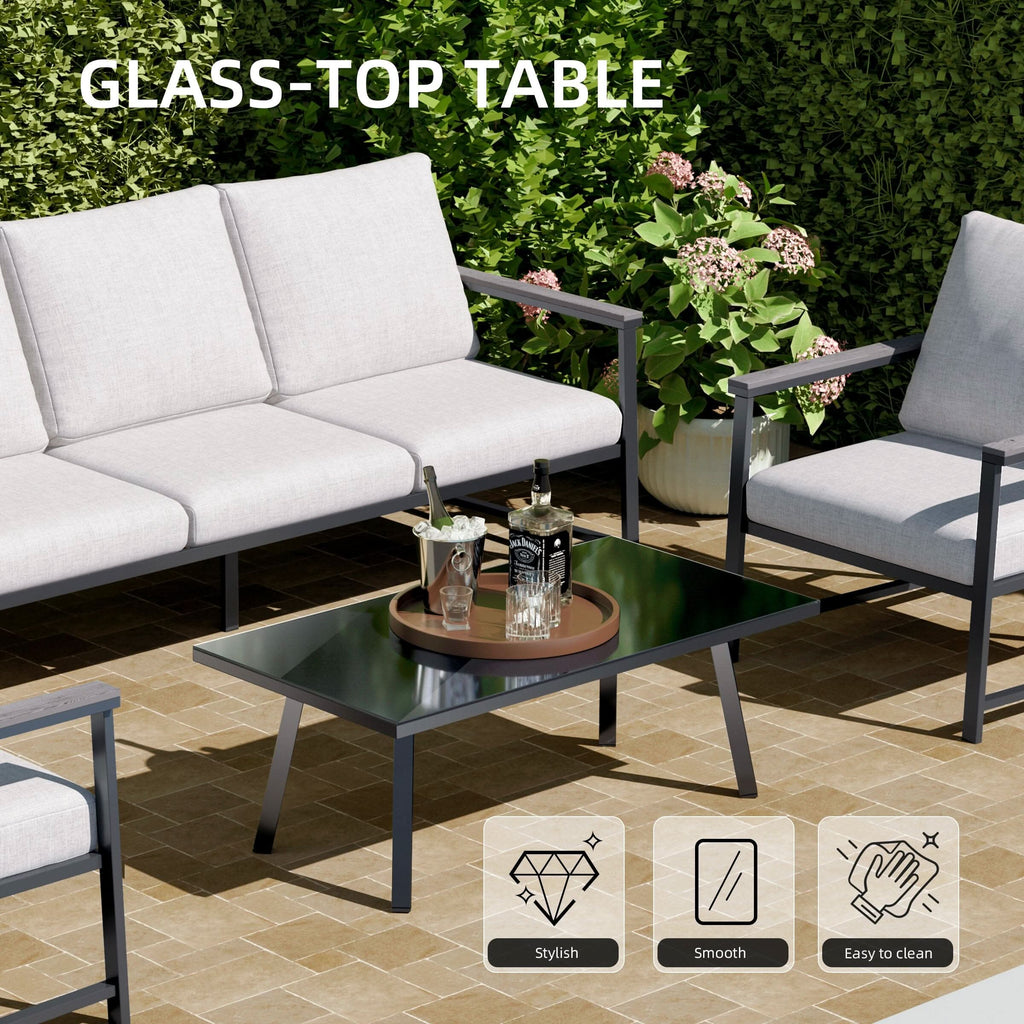 4 Piece Aluminium Outdoor Sofa Set with Glass Table Garden Furniture