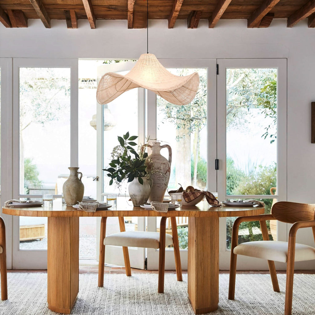 Lightsin Handwoven Rattan Pendant Light Natural & White Hat-Shaped Ceiling Light