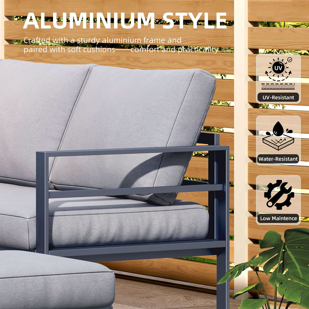 5 Piece Metal Sectional Garden Furniture Set Outdoor Corner Sofa with Cushions and Heated Table