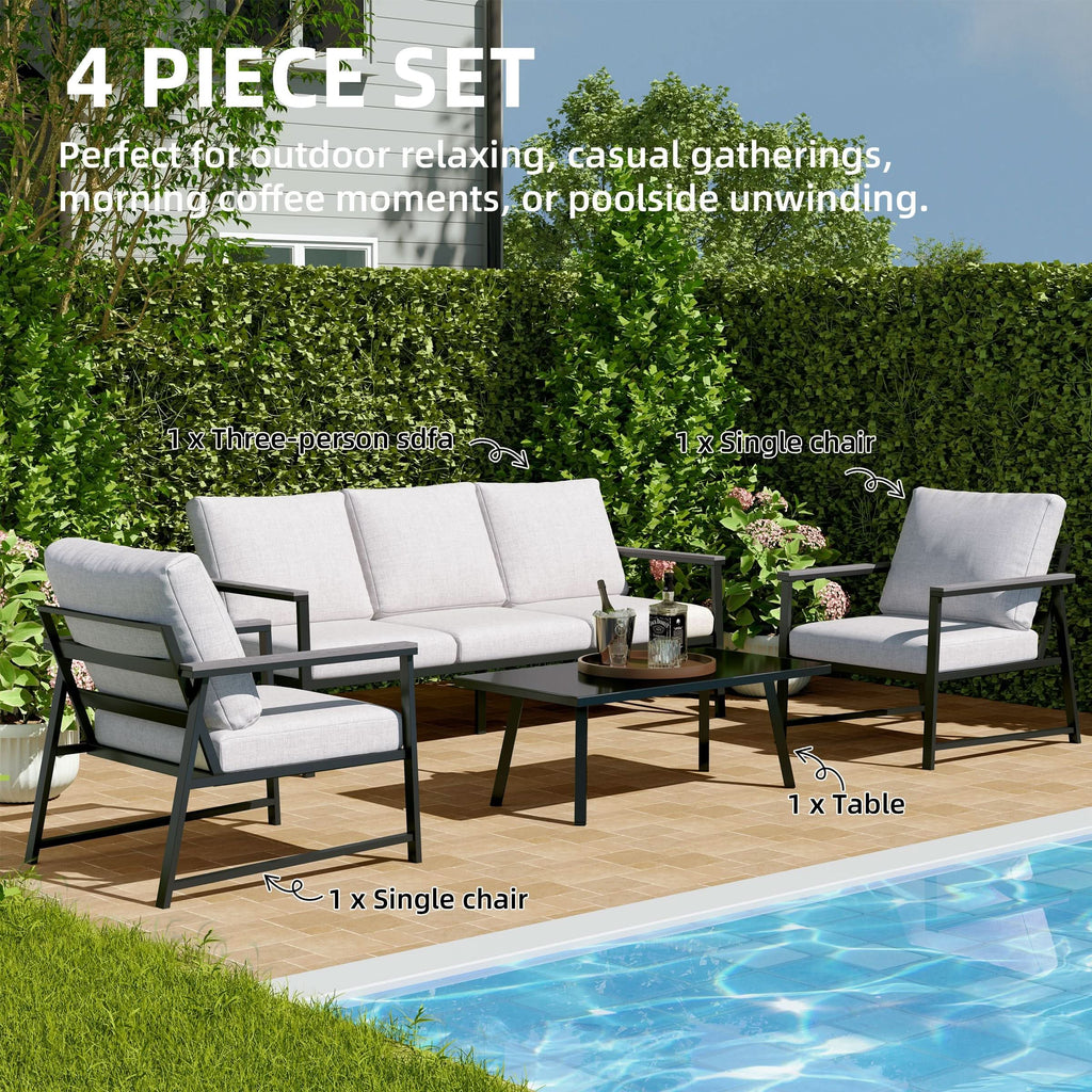 4 Piece Aluminium Outdoor Sofa Set with Glass Table Garden Furniture
