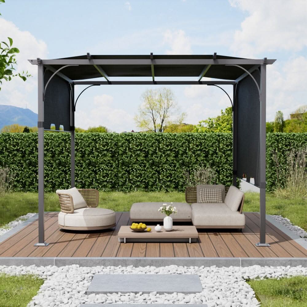 3x3x2.3m/3x4x2.3m Dark Grey Pergola Style Shade Canopy with Adjustable Roof