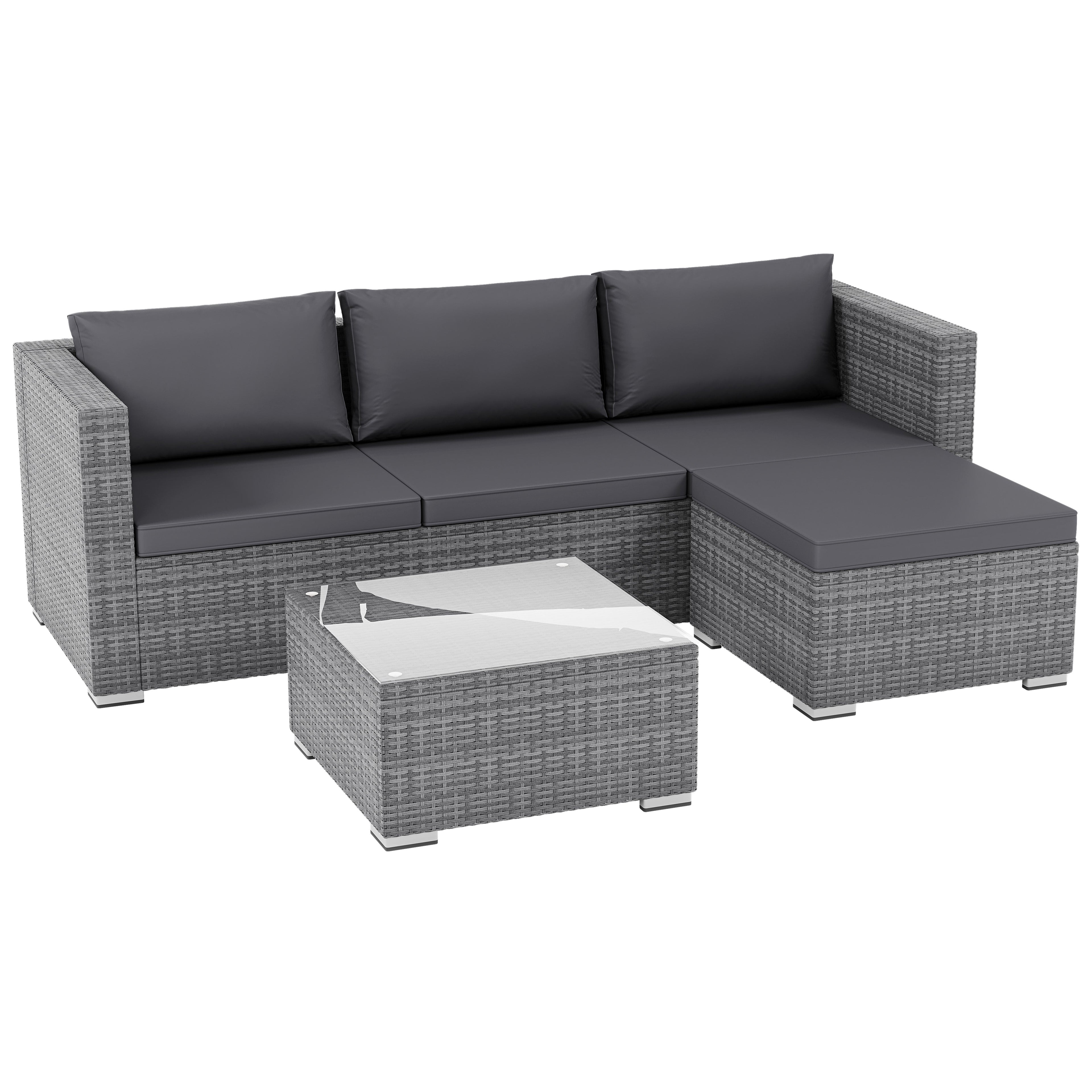 Hampton 4 Seater Corner Rattan Set, Grey & Outdoor Patio Furniture Cover