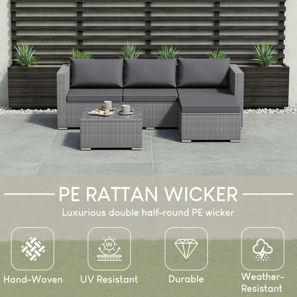 Hampton 4-Seater Corner Rattan Set, Grey