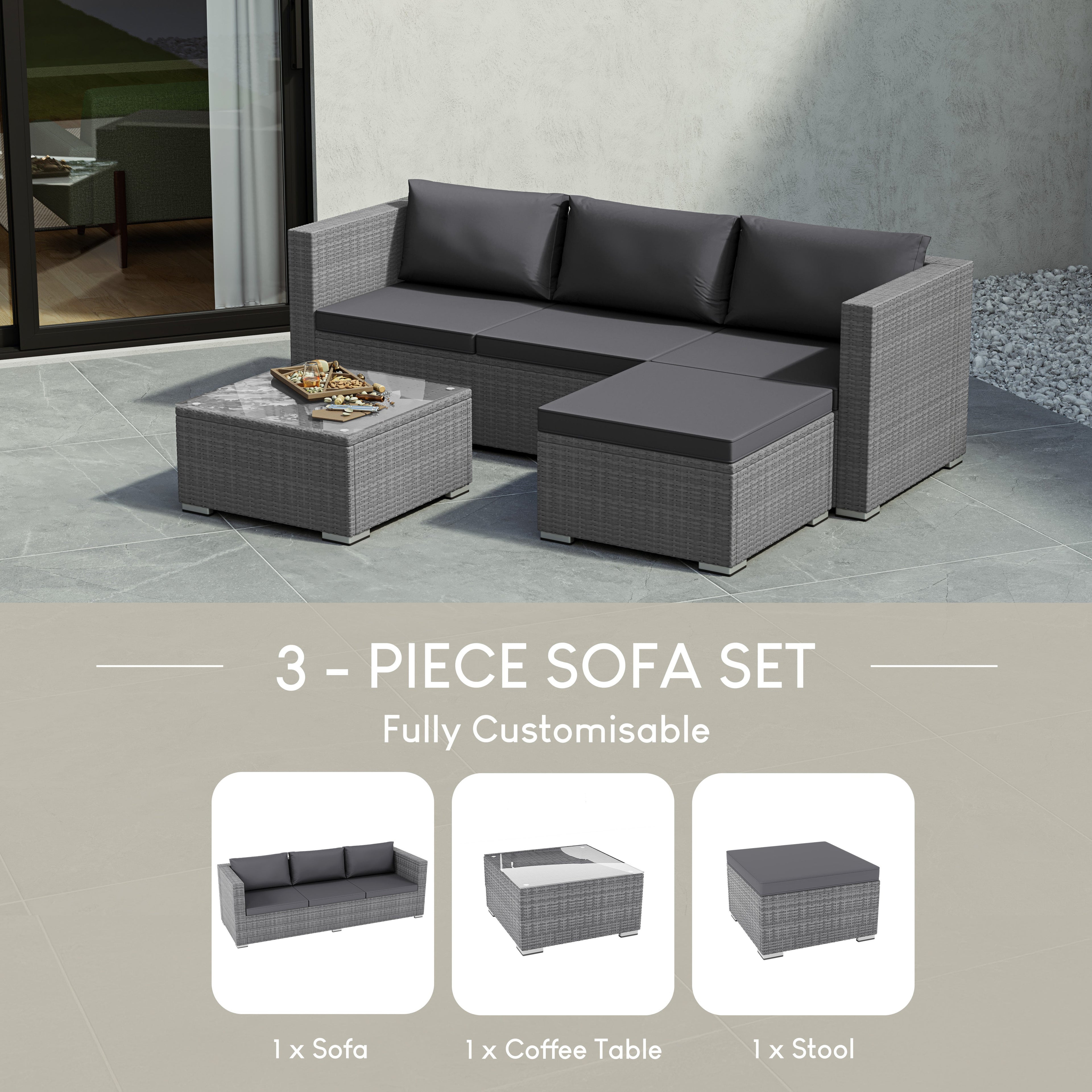 Hampton 4 Seater Corner Rattan Set, Grey & Outdoor Patio Furniture Cover