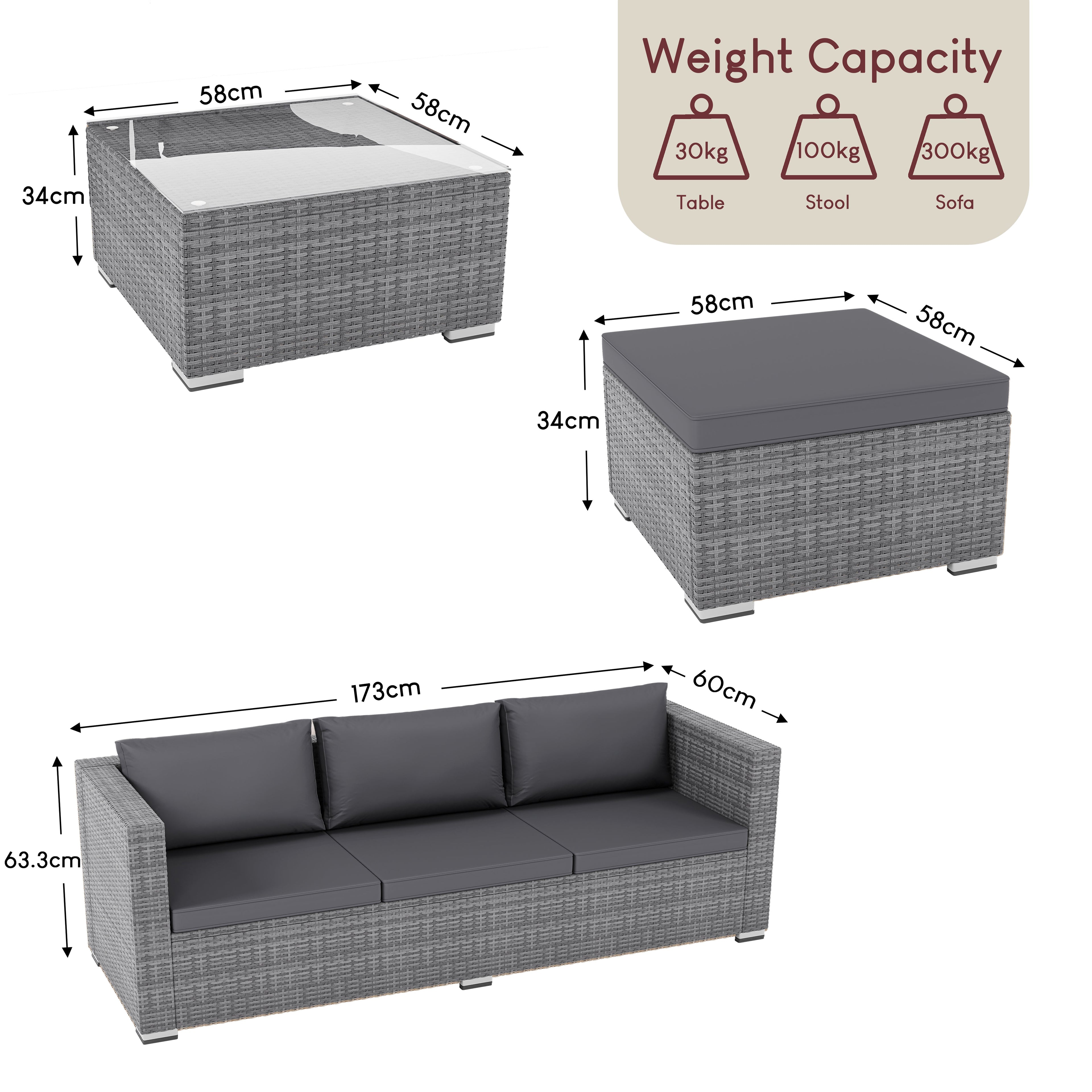 Hampton 4-Seater Corner Rattan Set, Grey