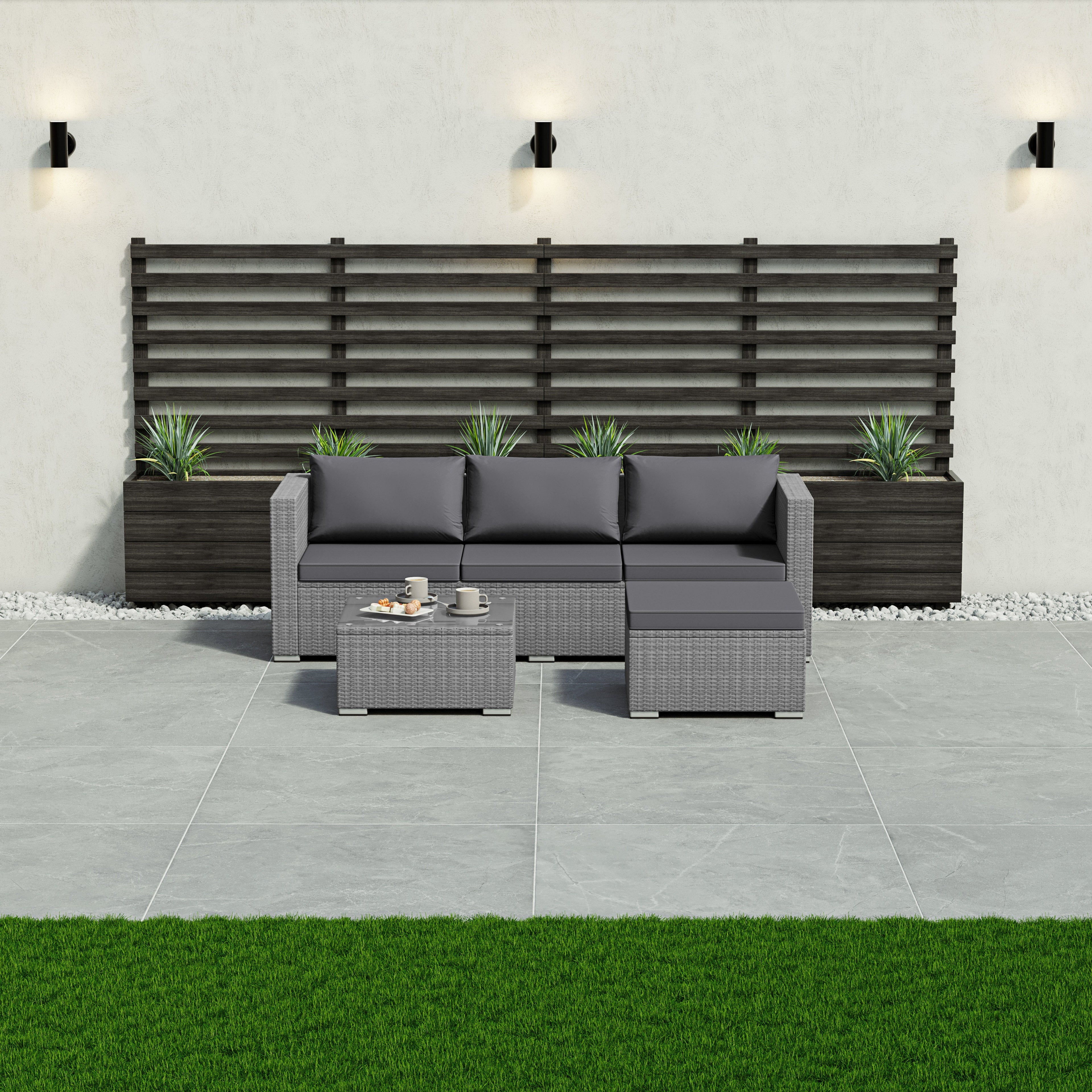 Hampton 4-Seater Corner Rattan Set, Grey