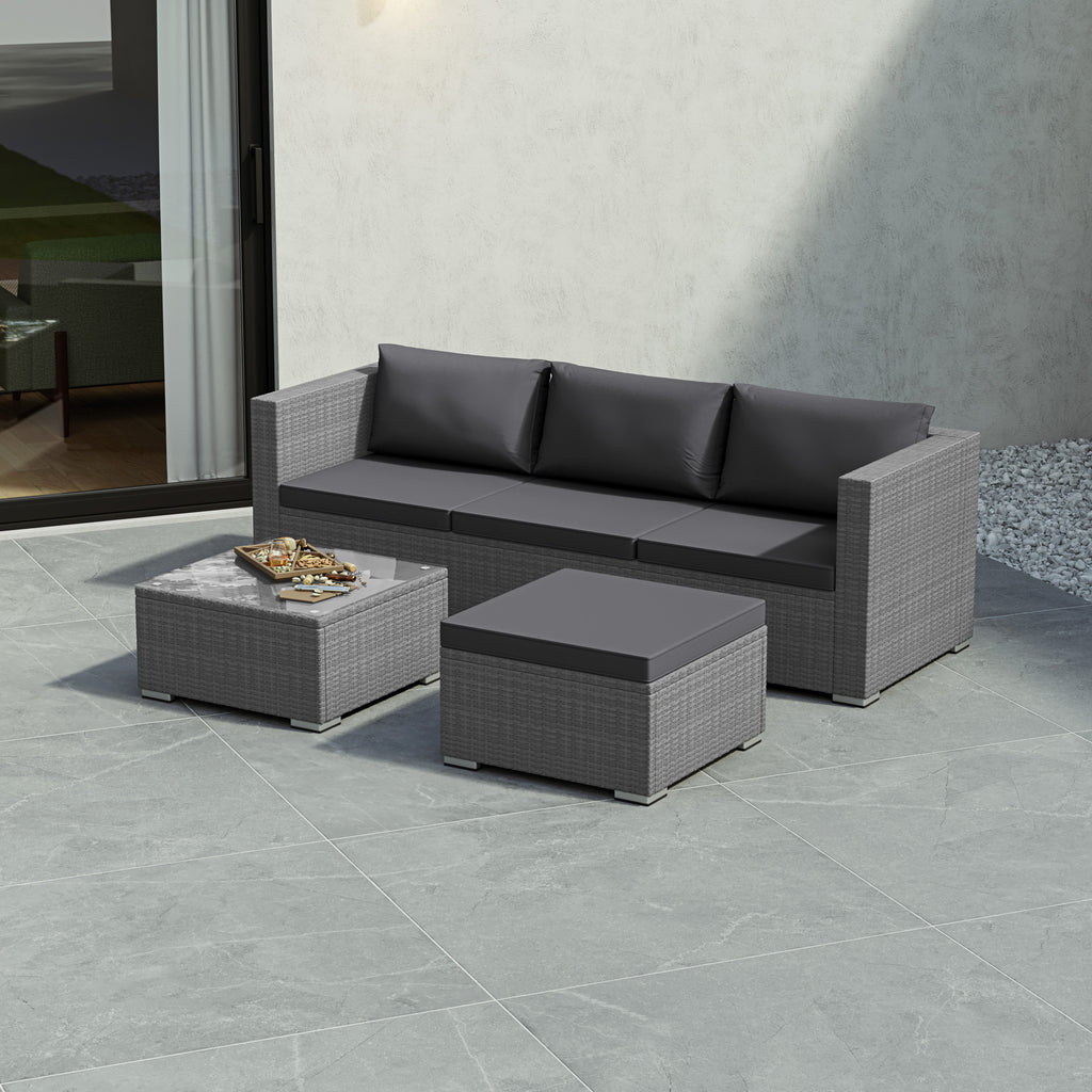 Hampton 4-Seater Corner Rattan Set, Grey