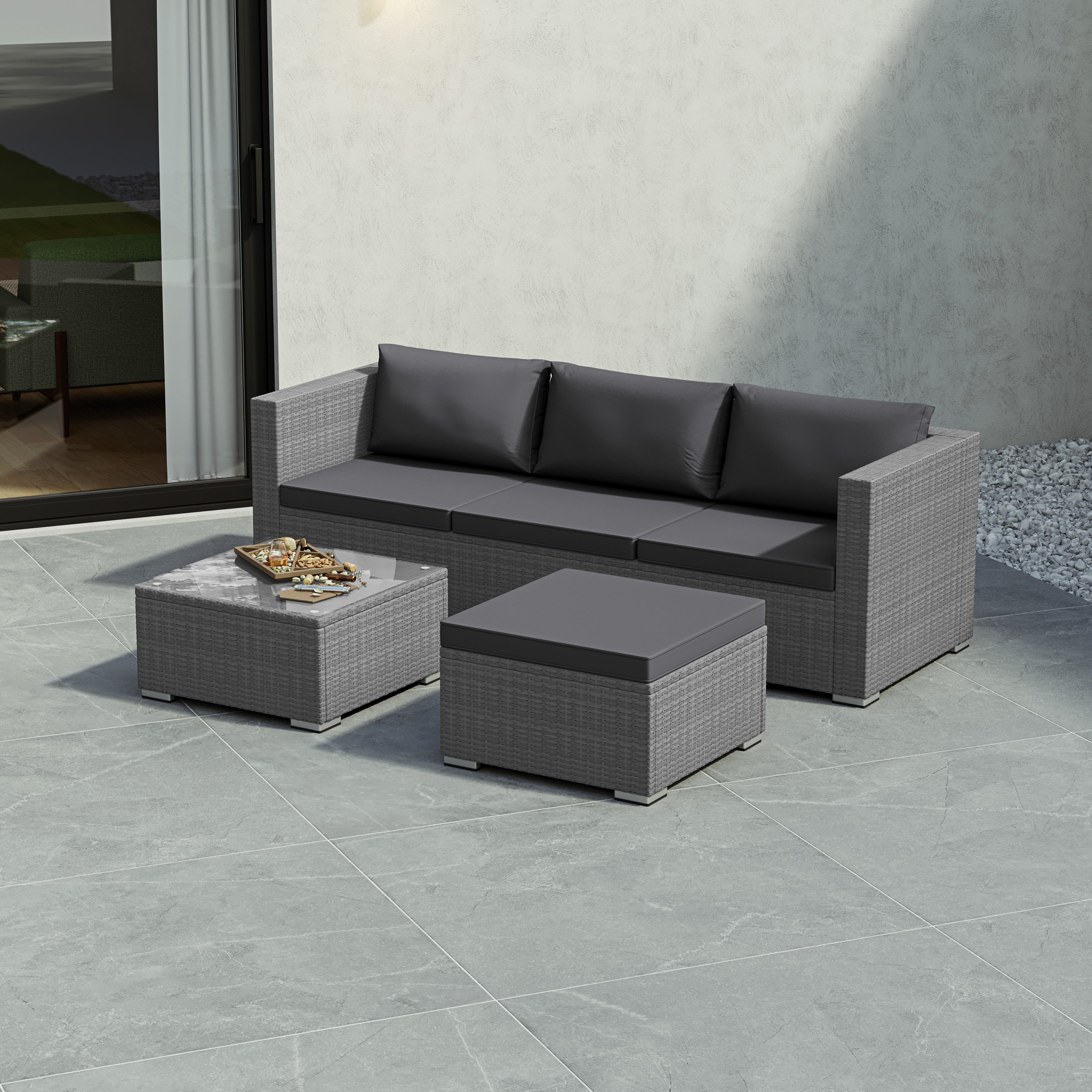Hampton 4-Seater Corner Rattan Set, Grey
