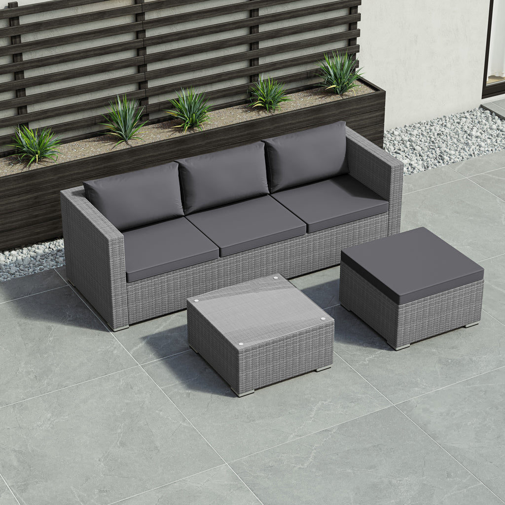 Hampton 4-Seater Corner Rattan Set, Grey