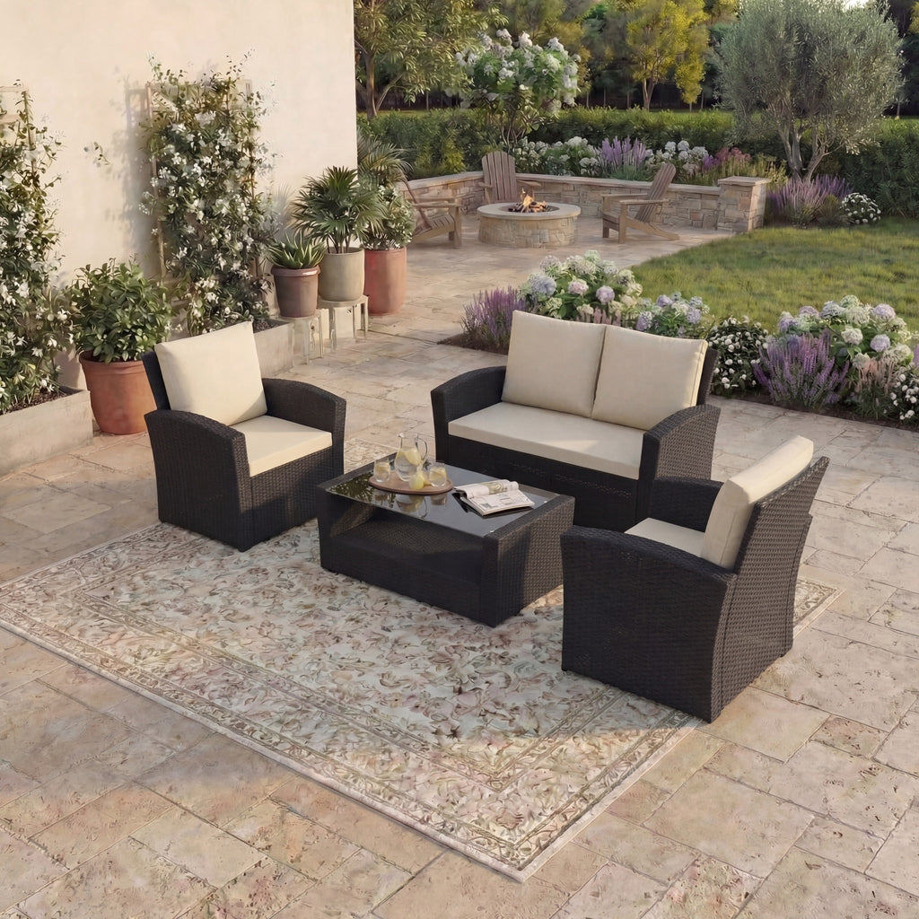 Mylor 4-Seater Rattan Set, Black