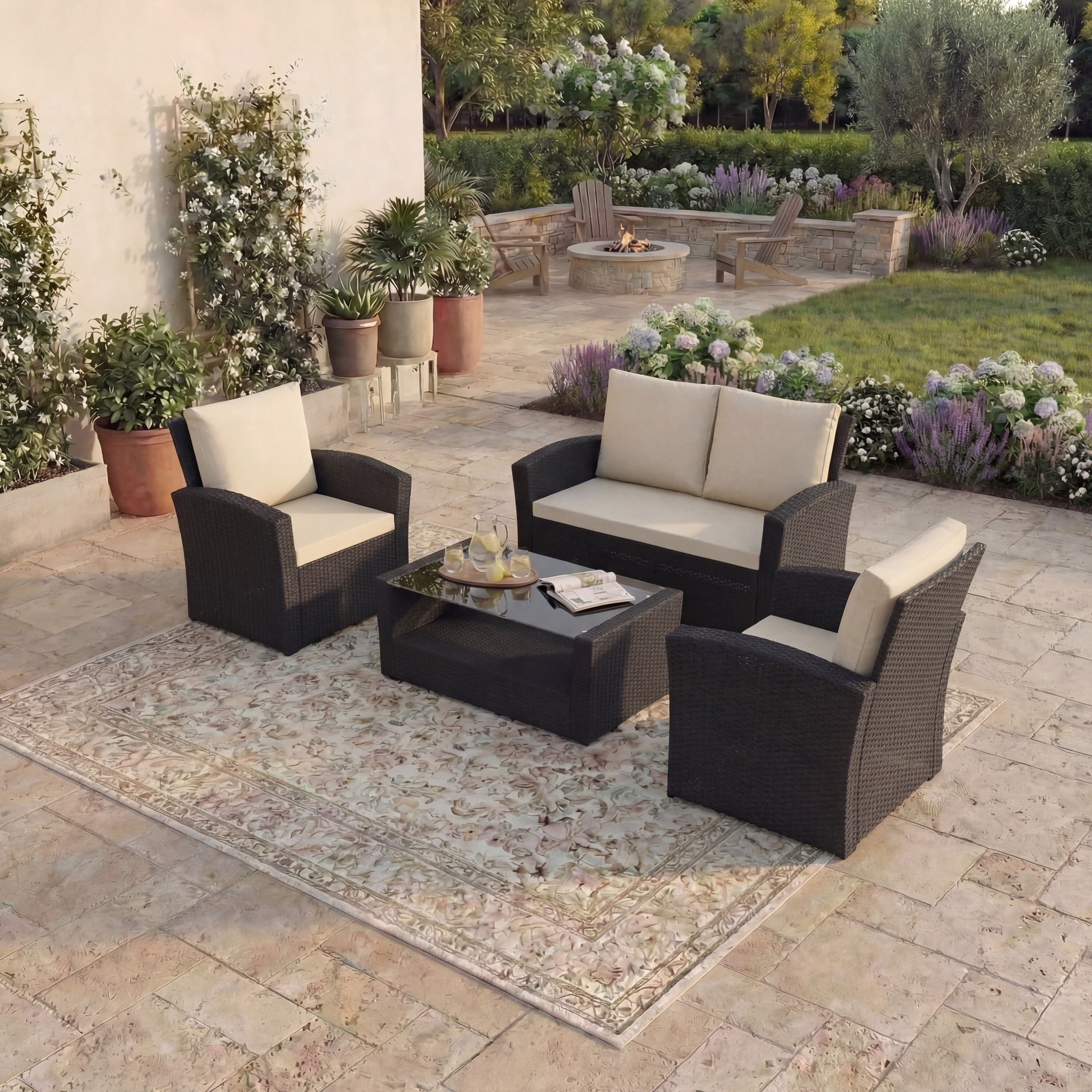Mylor 4-Seater Rattan Set, Black