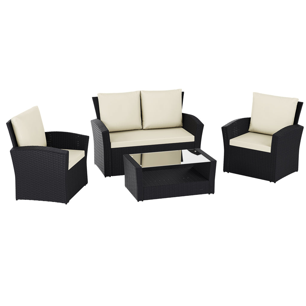 Mylor 4-Seater Rattan Set, Black