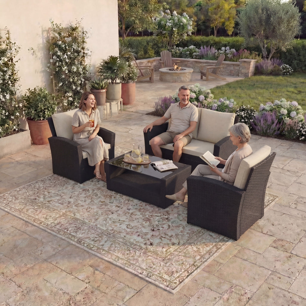 Mylor 4-Seater Rattan Set, Black