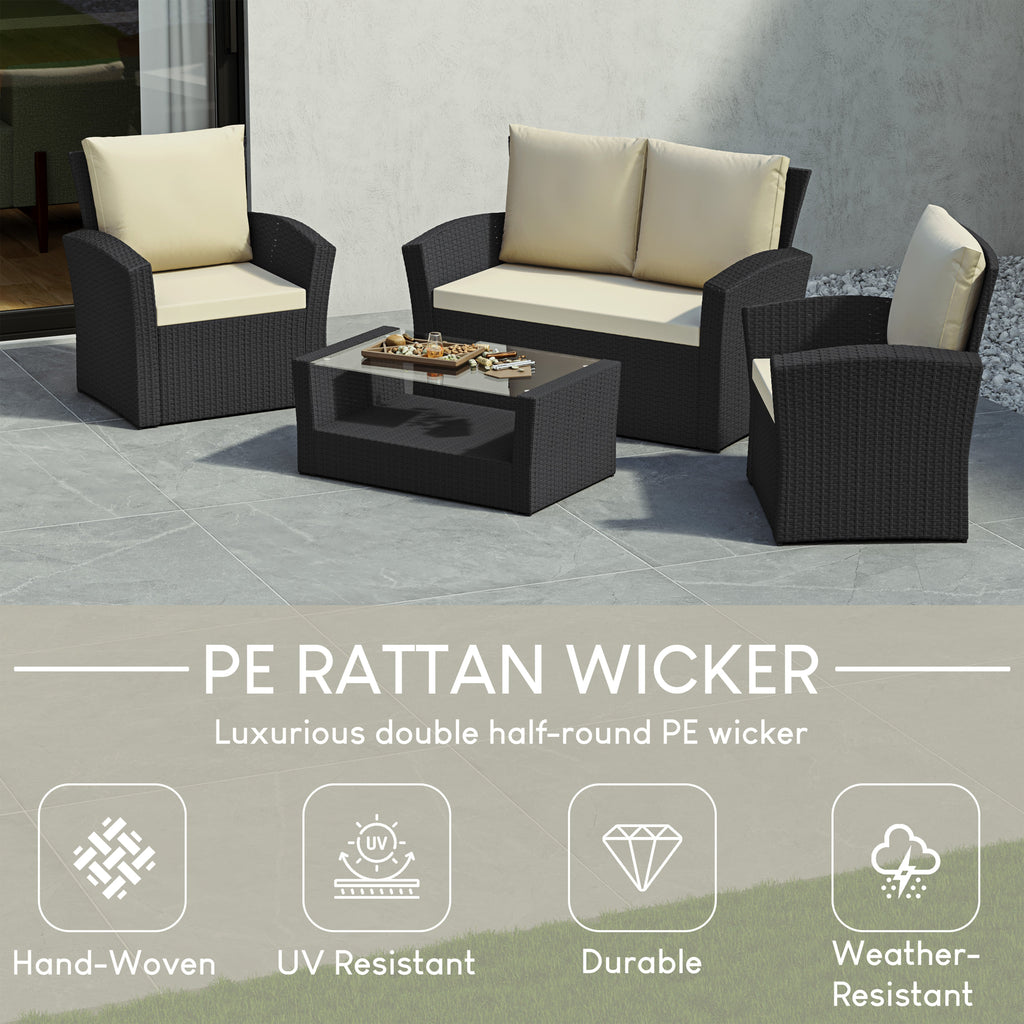 Mylor 4-Seater Rattan Set, Black