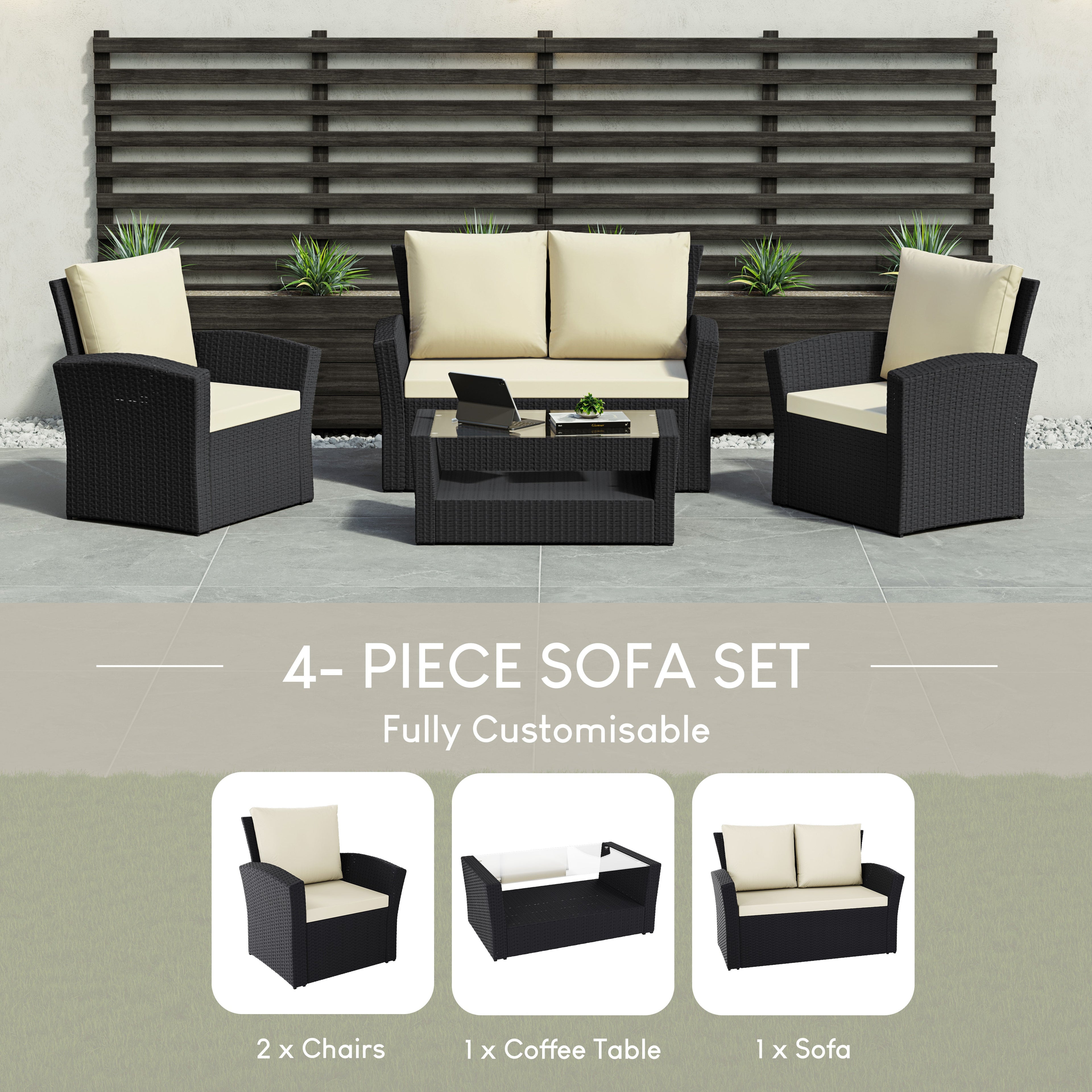 Mylor 4-Seater Rattan Set, Black