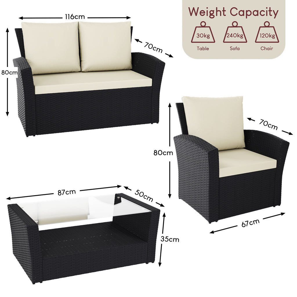 Mylor 4-Seater Rattan Set, Black