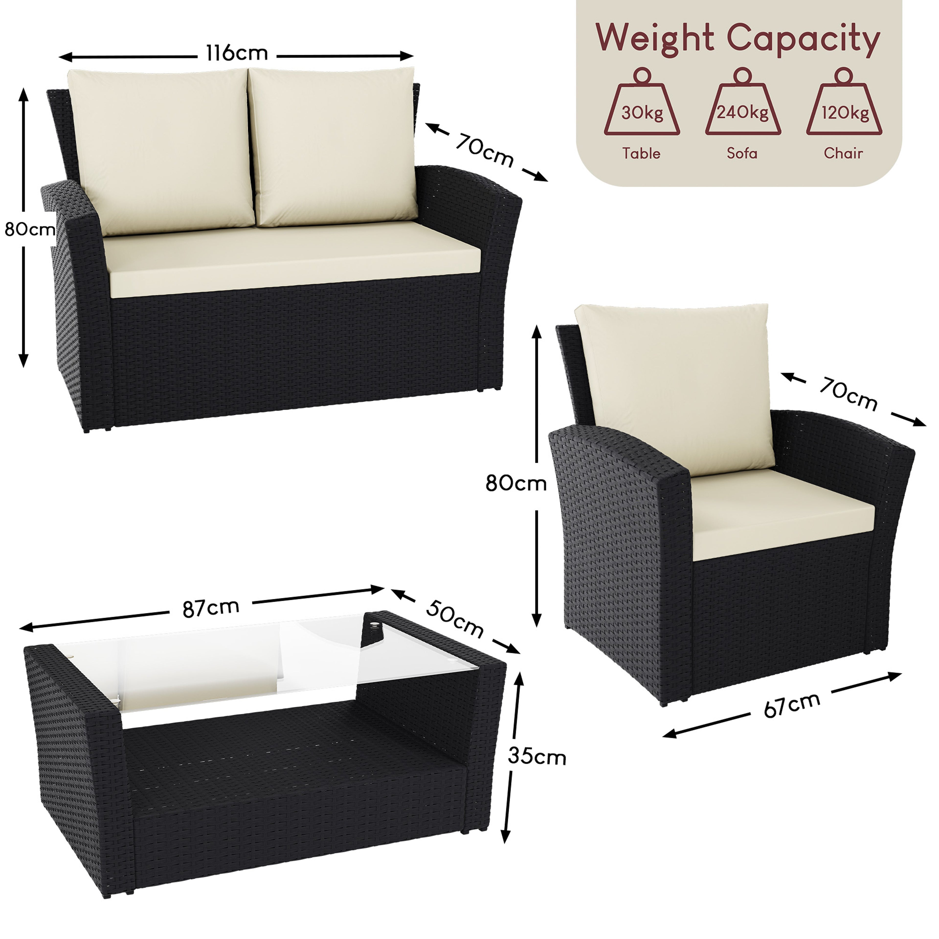 Mylor 4-Seater Rattan Set, Black