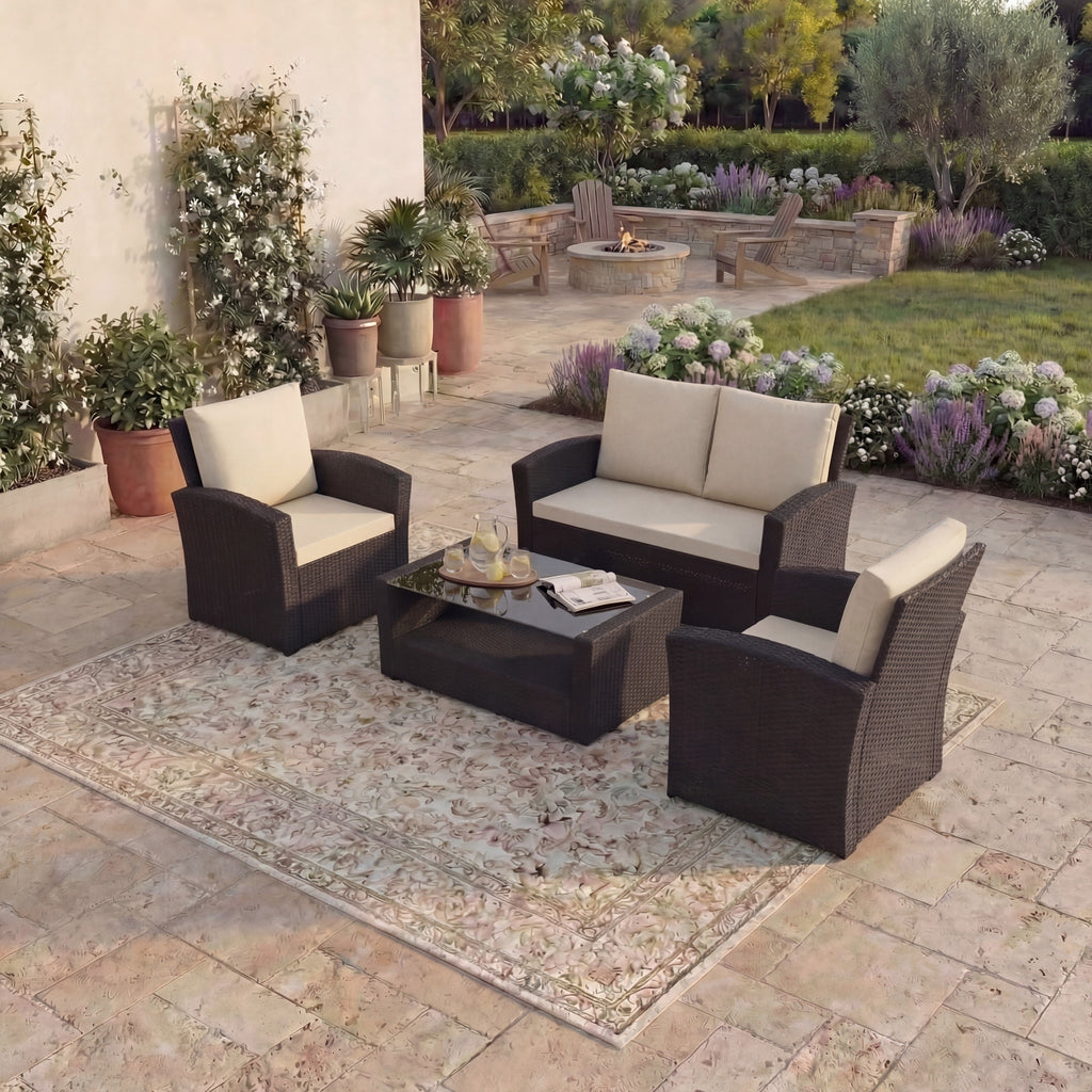 Mylor 4-Seater Rattan Set, Brown