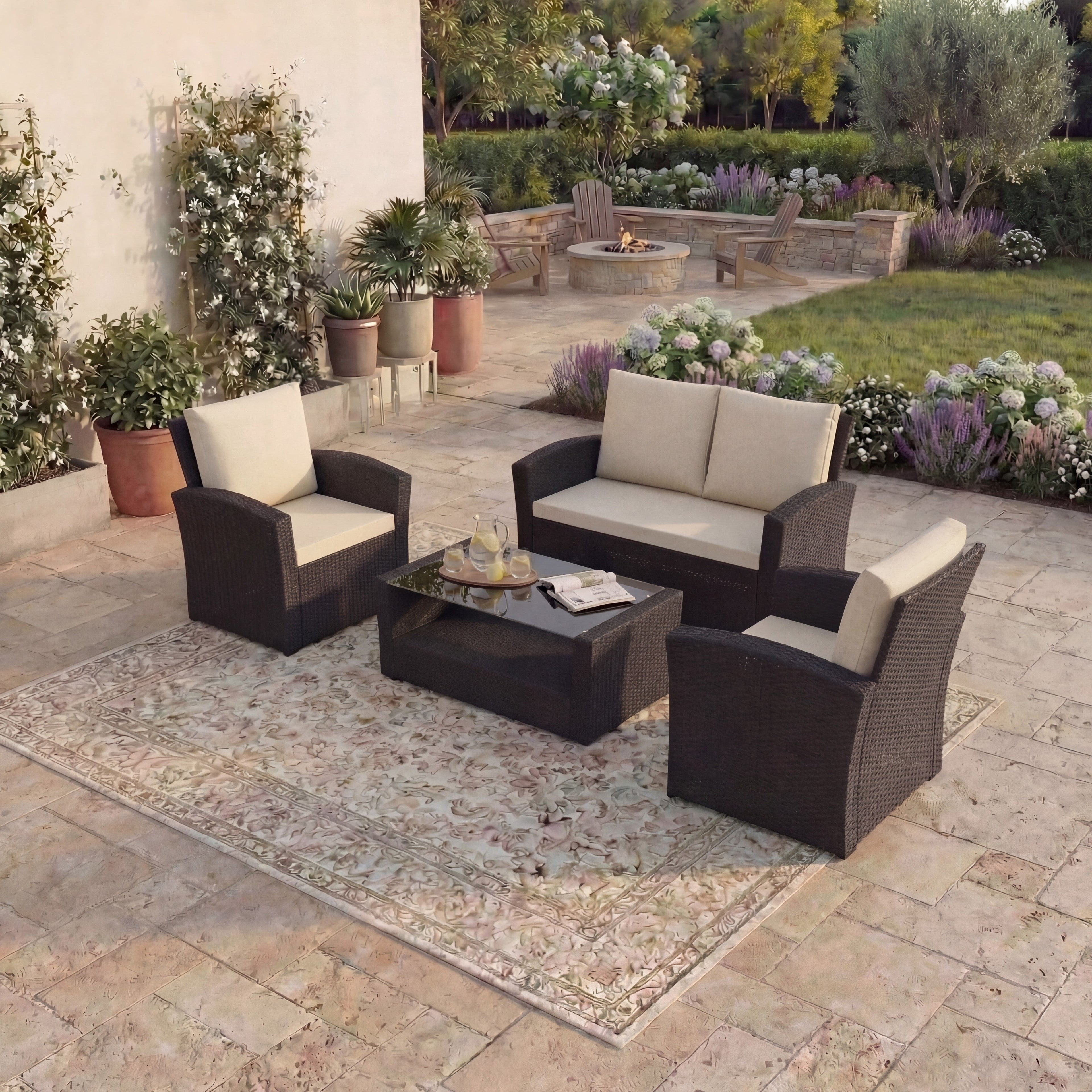 Mylor 4-Seater Rattan Set, Brown