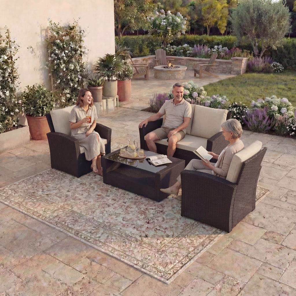 Mylor 4-Seater Rattan Set, Brown