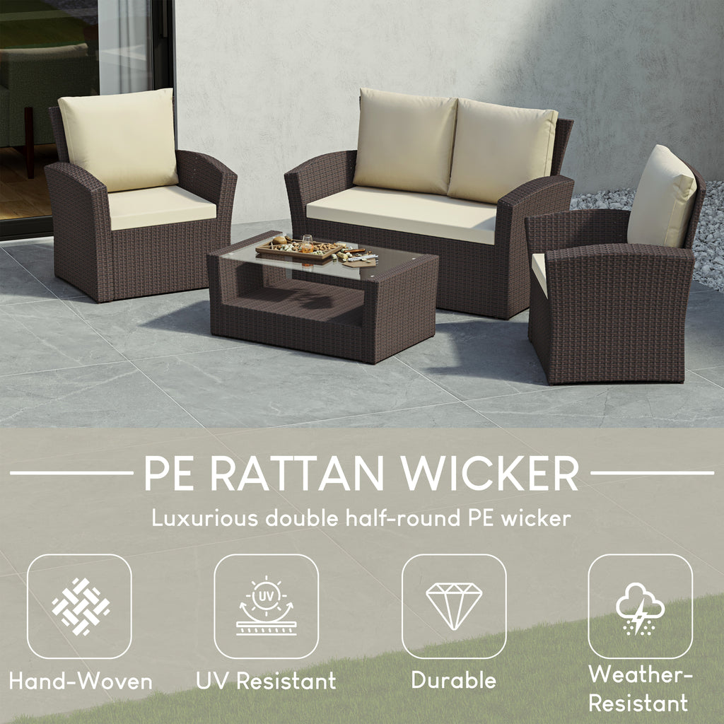 Mylor 4-Seater Rattan Set, Brown