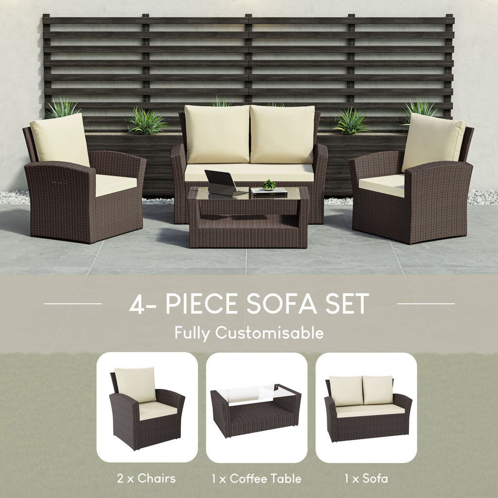 Mylor 4-Seater Rattan Set, Brown