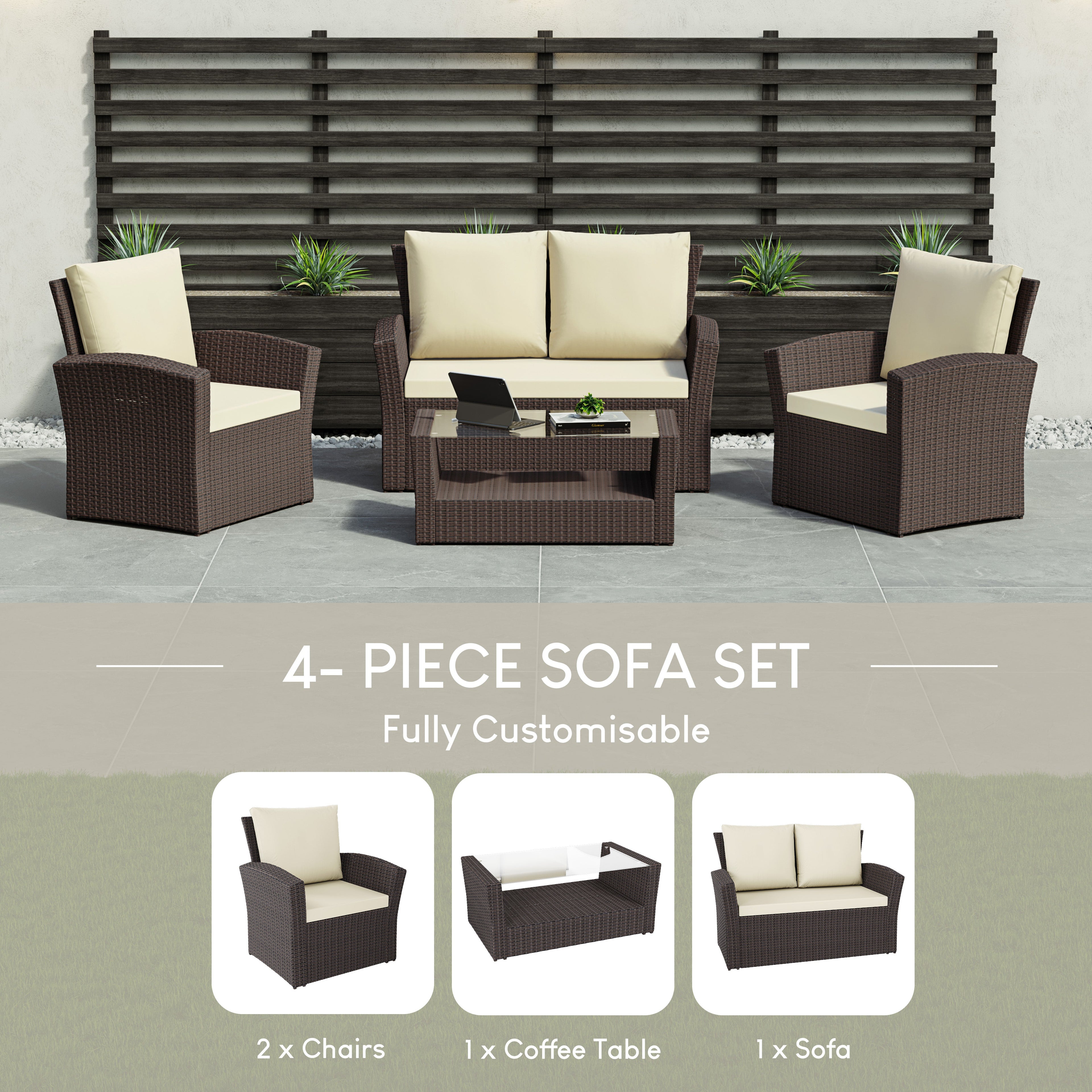 Mylor 4-Seater Rattan Set, Brown