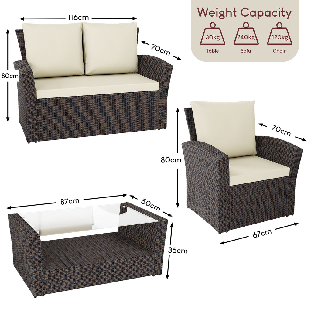 Mylor 4-Seater Rattan Set, Brown