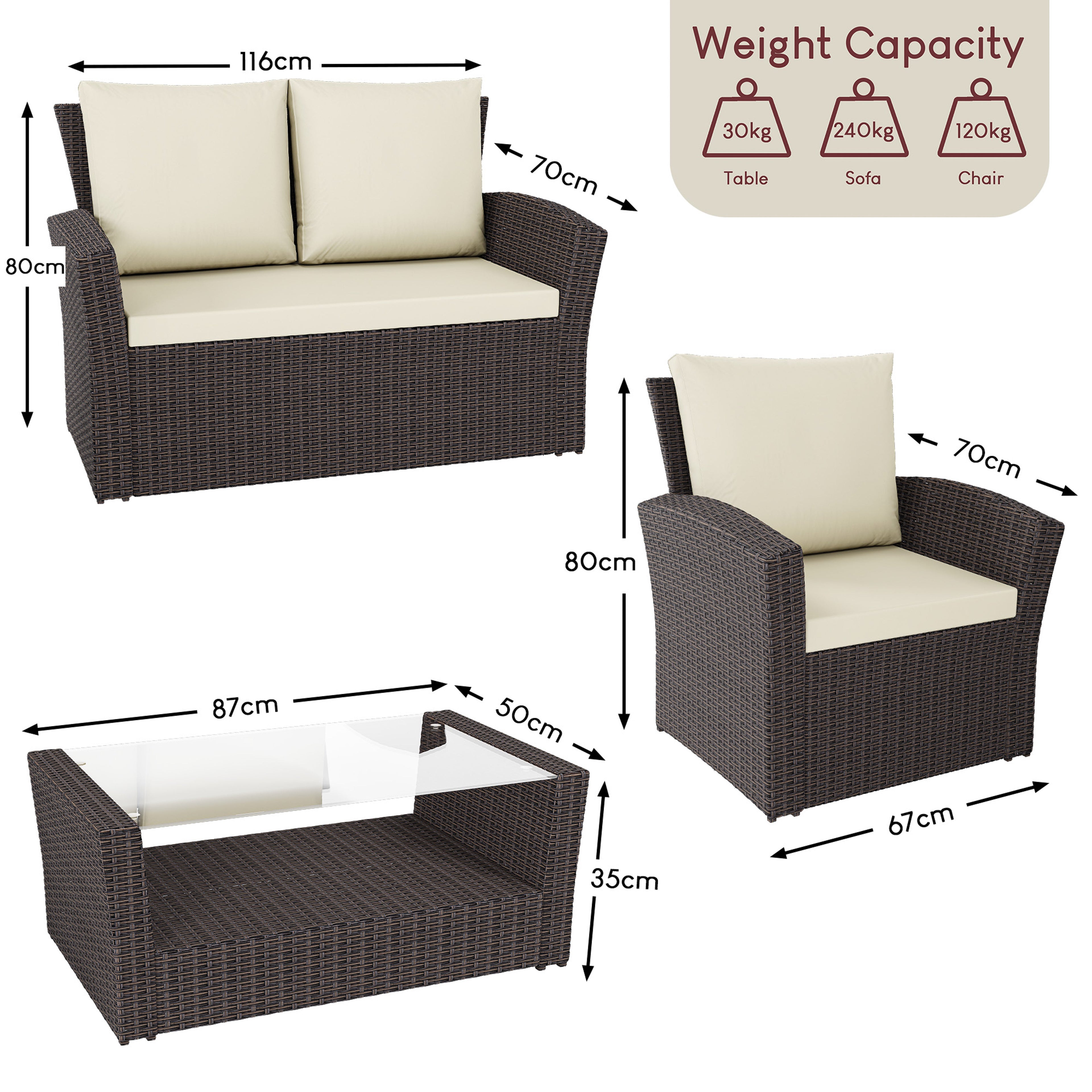 Mylor 4-Seater Rattan Set, Brown