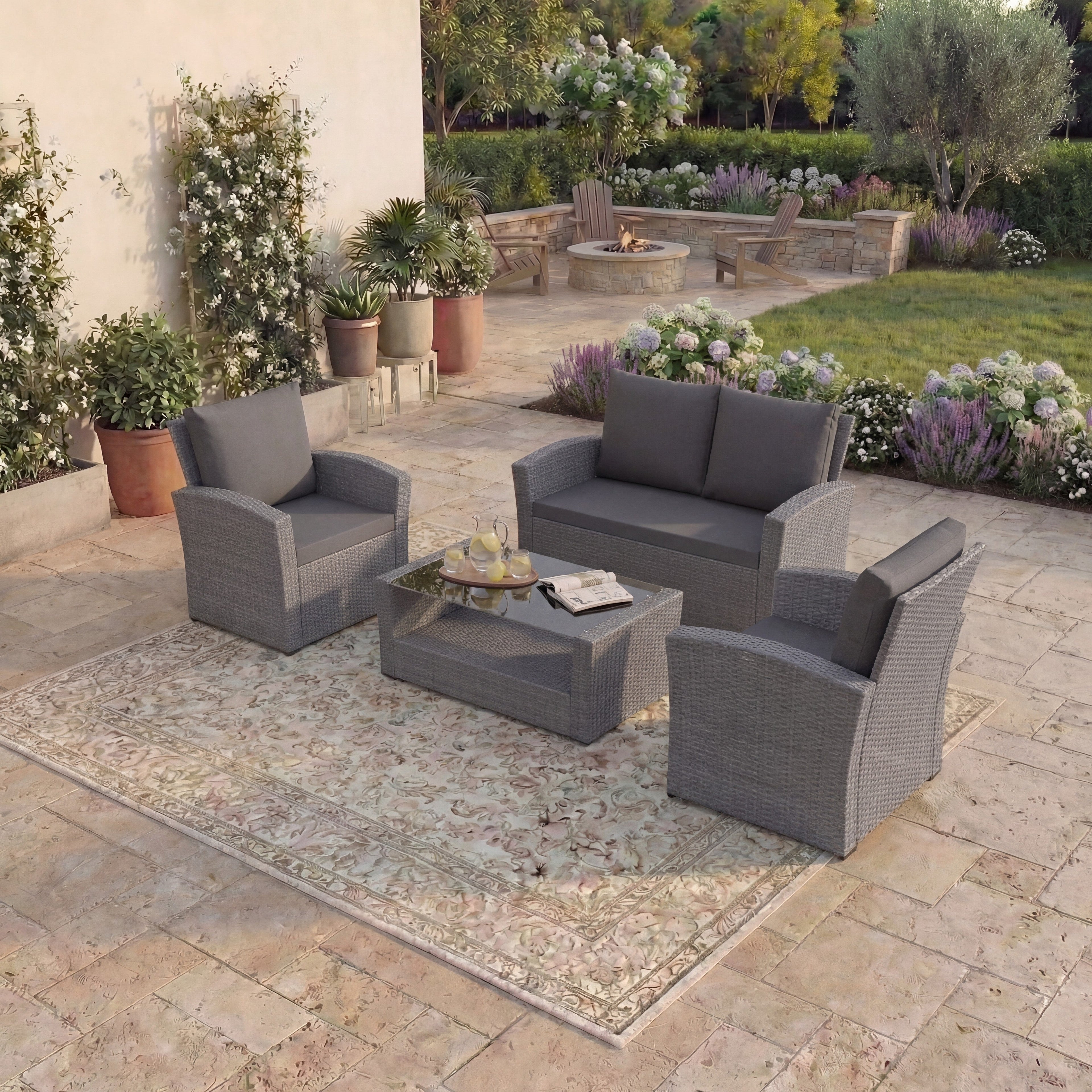 Mylor 4-Seater Rattan Set, Grey