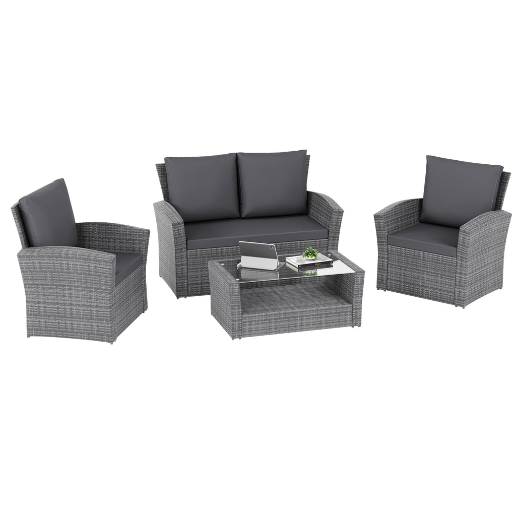 Mylor 4-Seater Rattan Set, Grey