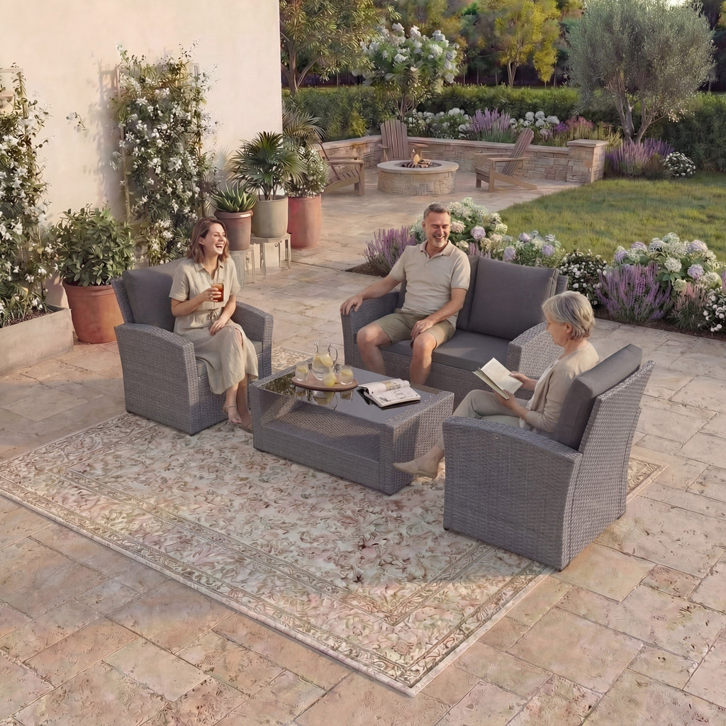 Mylor 4-Seater Rattan Set, Grey