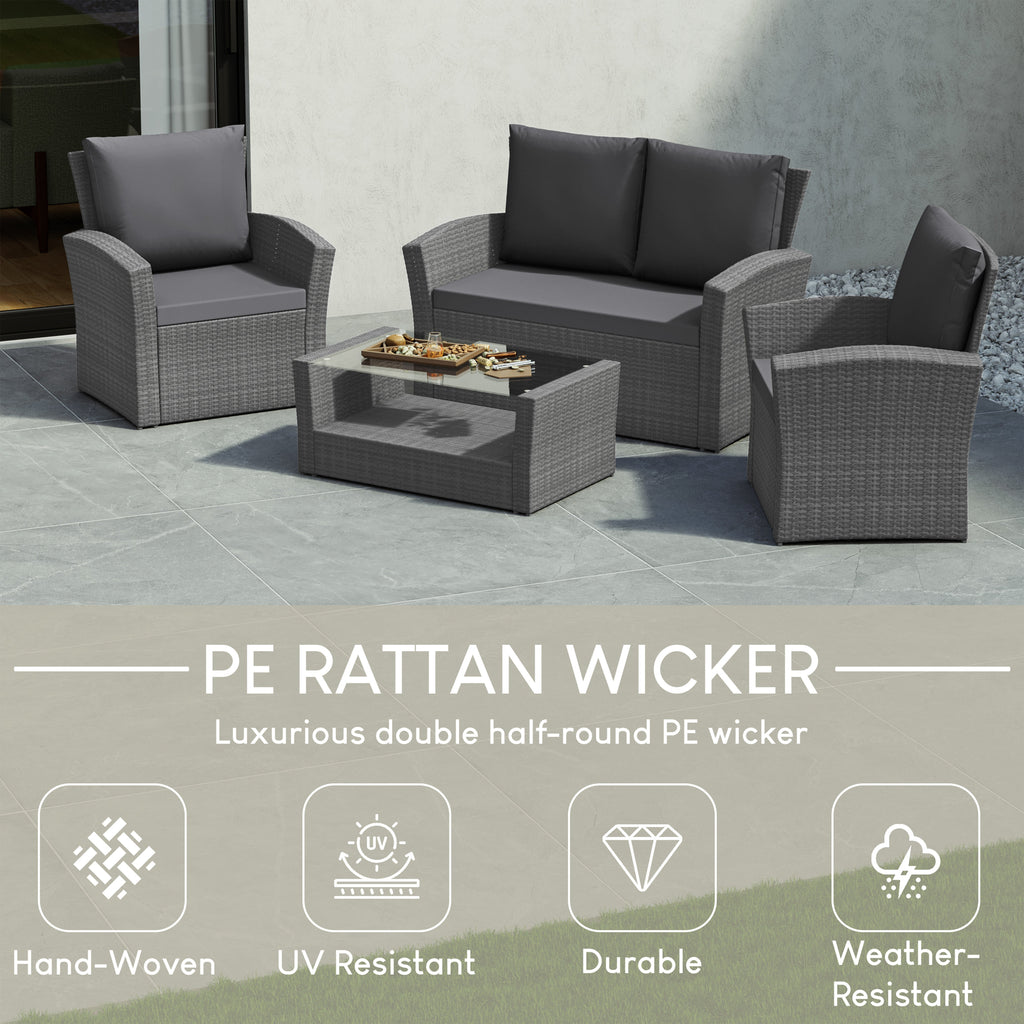 Mylor 4-Seater Rattan Set, Grey