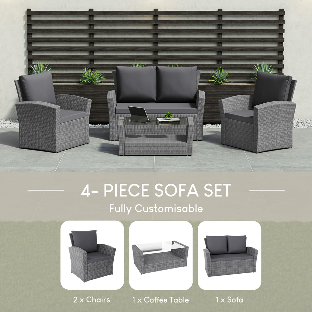 Mylor 4-Seater Rattan Set, Grey