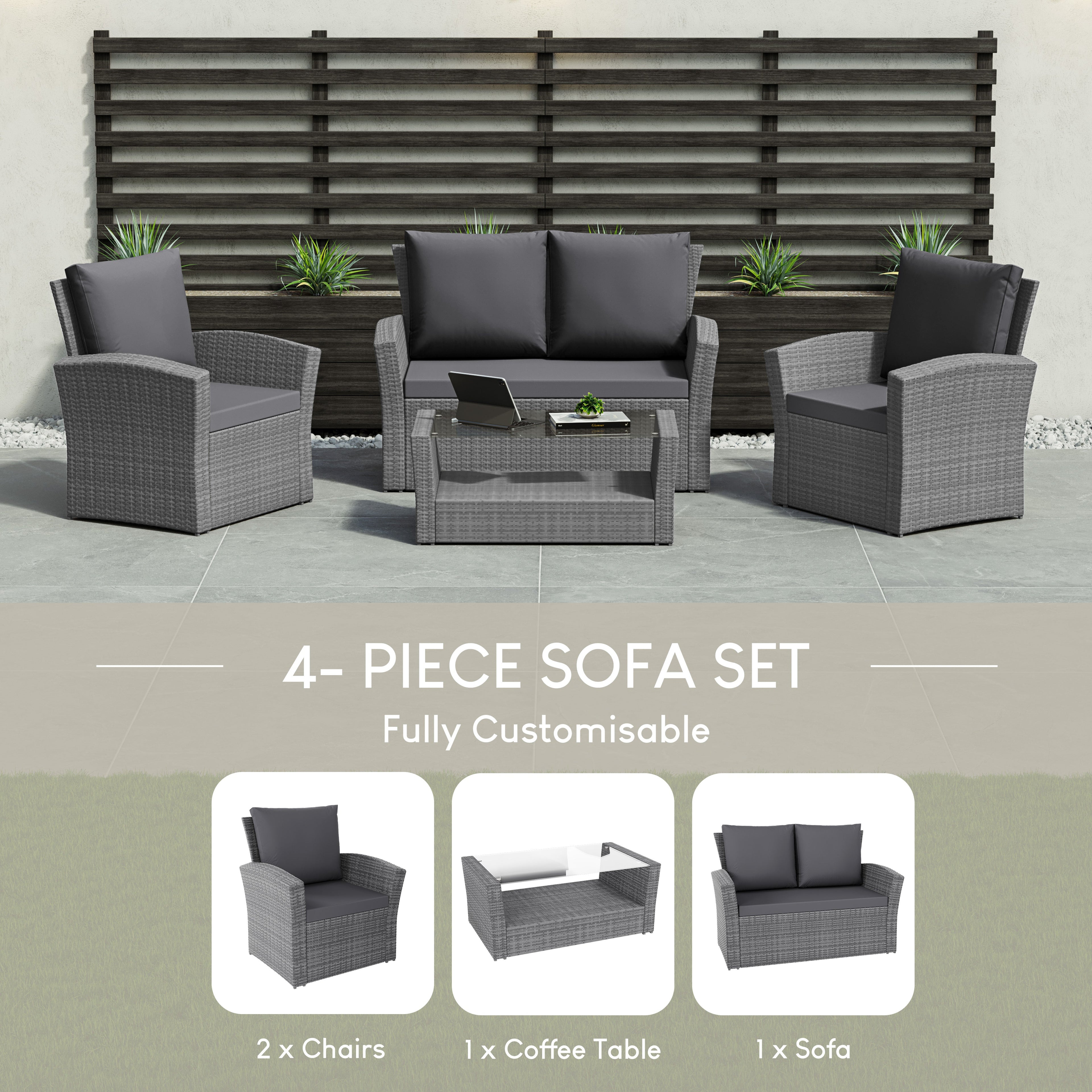 Mylor 4-Seater Rattan Set, Grey