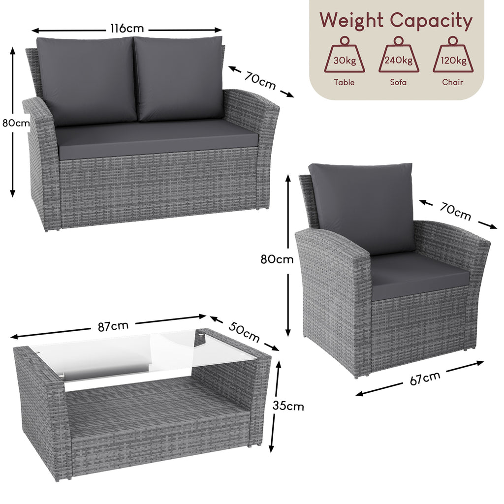 Mylor 4-Seater Rattan Set, Grey