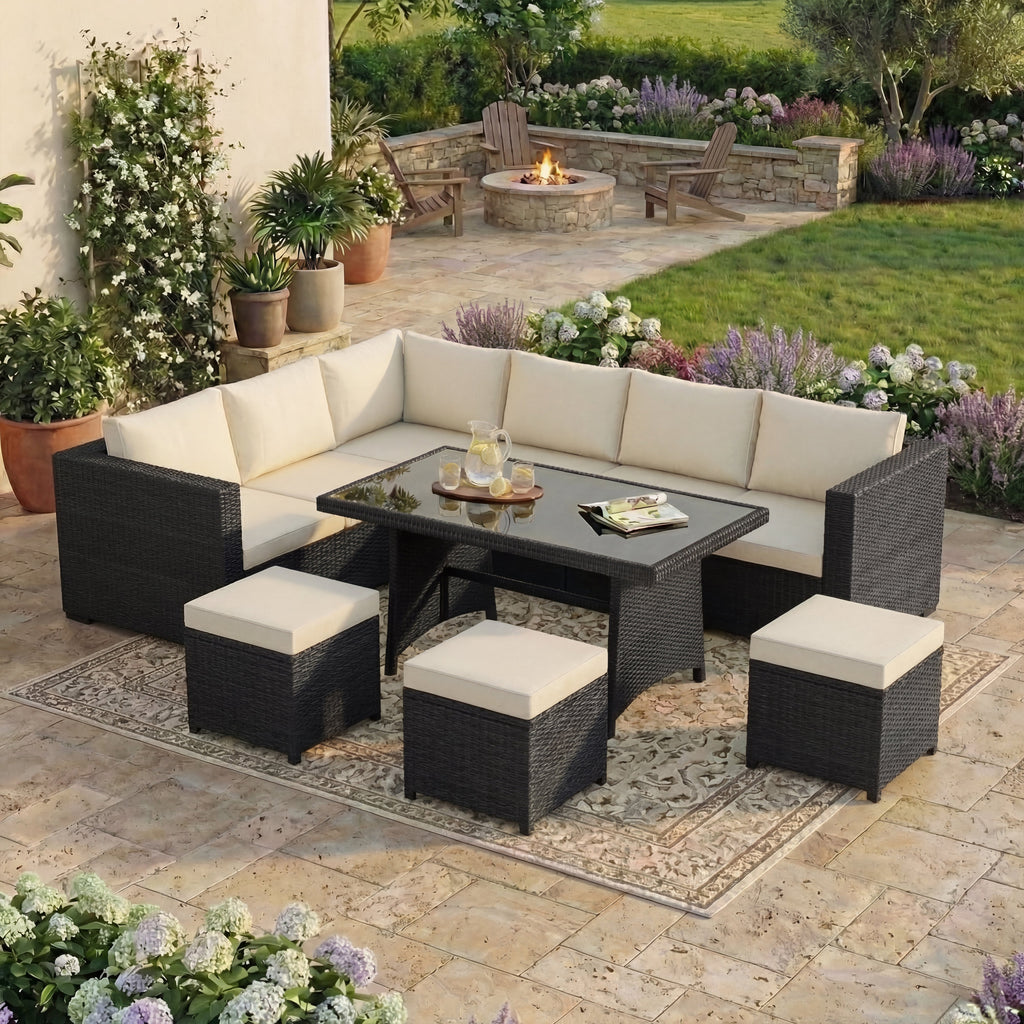 Belgrave 9 Seater Rattan Set, Black