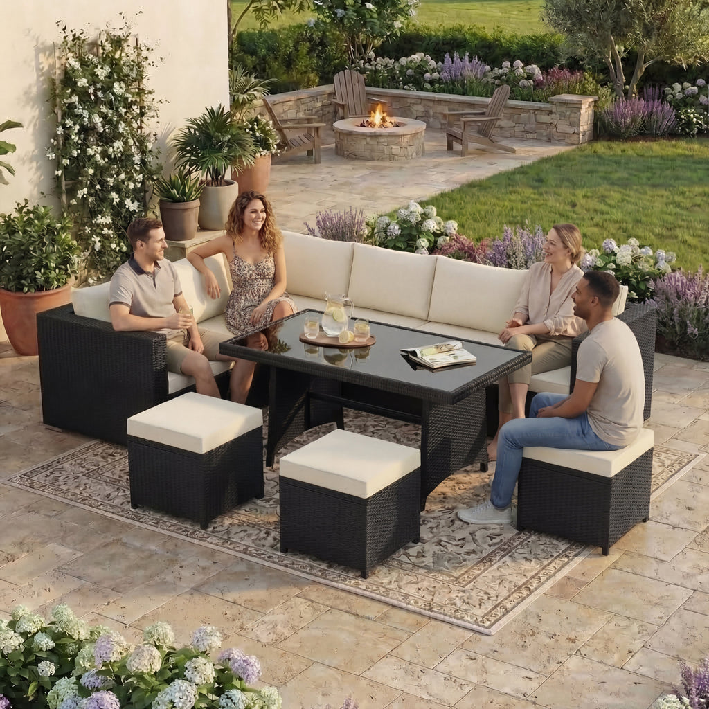 Belgrave 9 Seater Rattan Set, Black