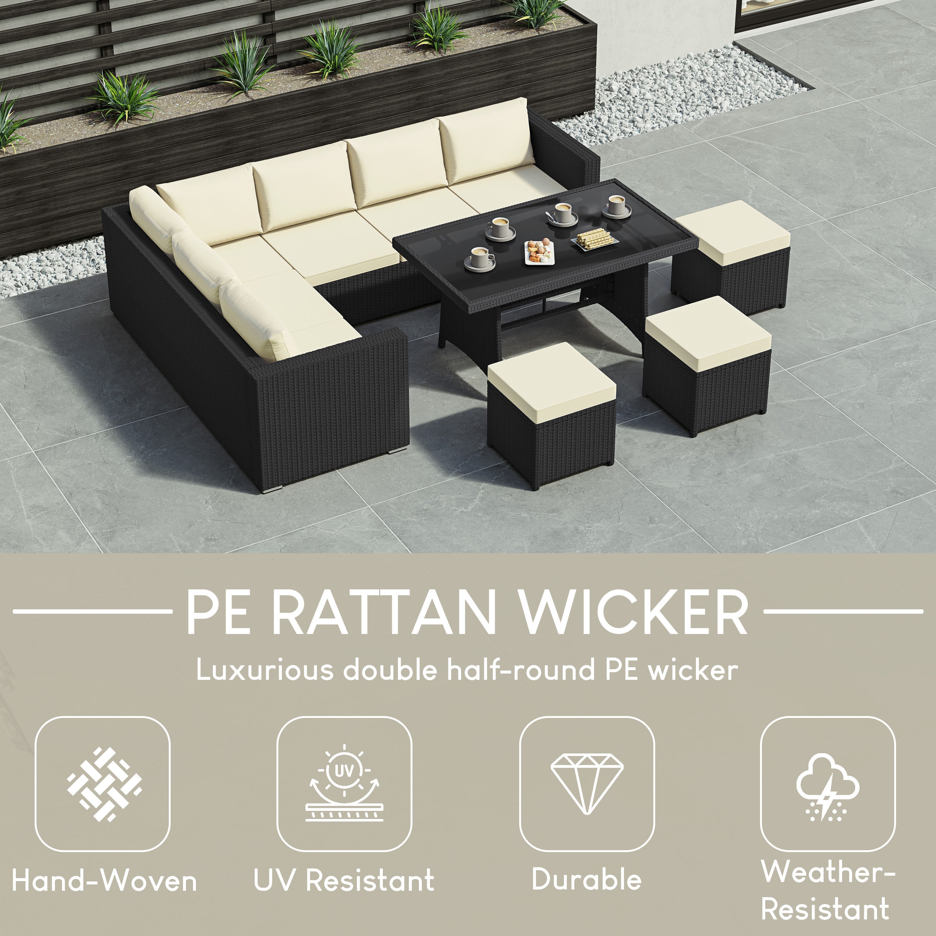 Belgrave 9 Seater Rattan Set, Black
