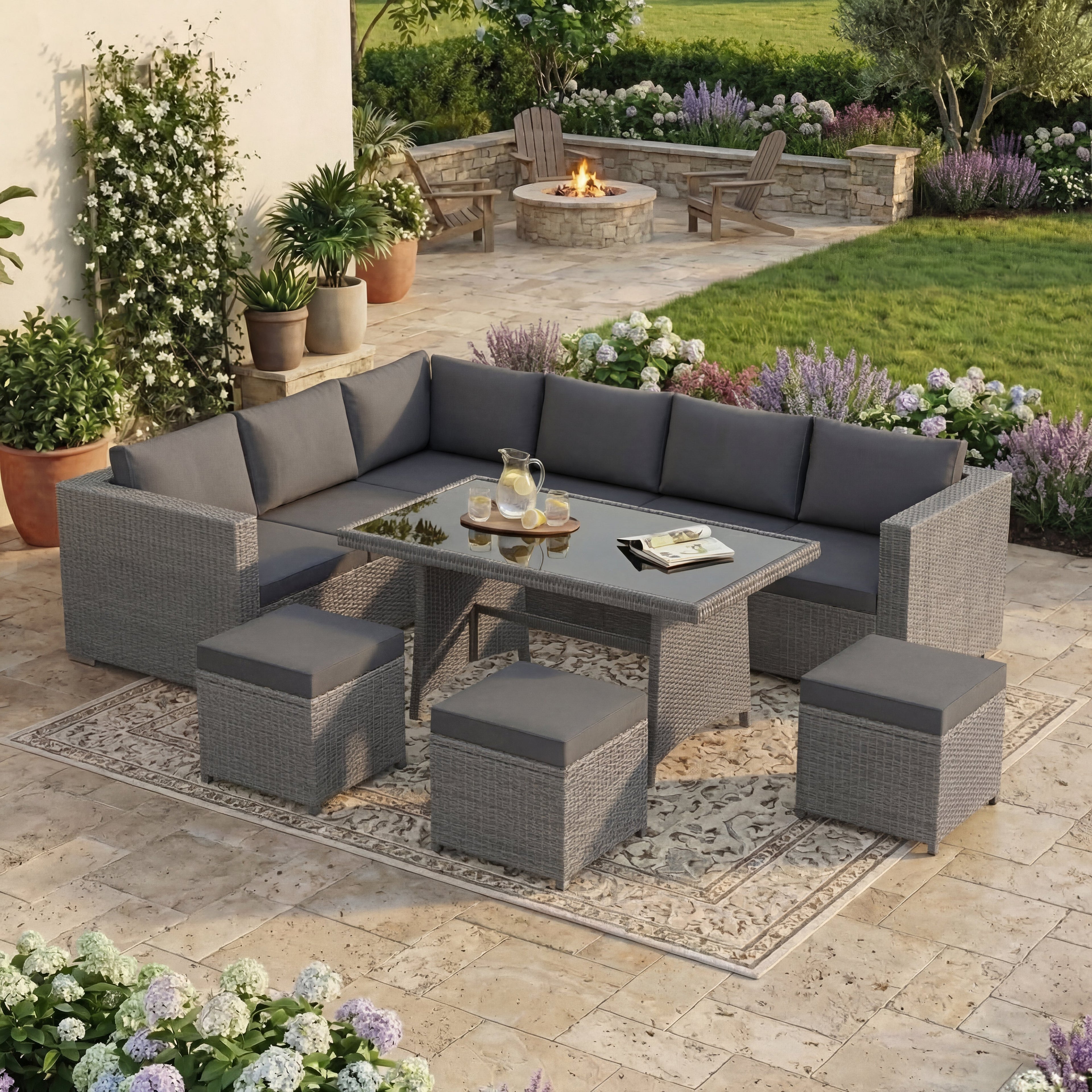 Belgrave 9 Seater Rattan Set, Grey
