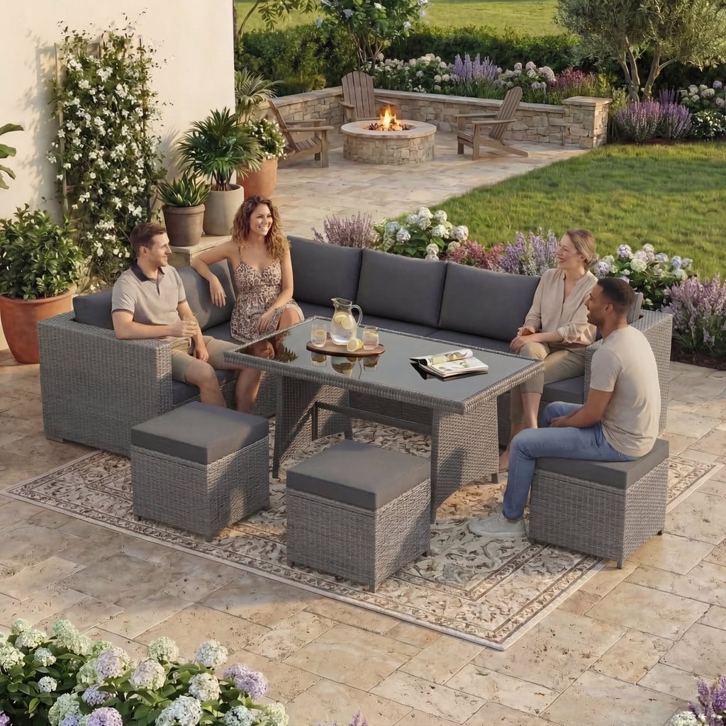 Belgrave 9 Seater Rattan Set, Grey