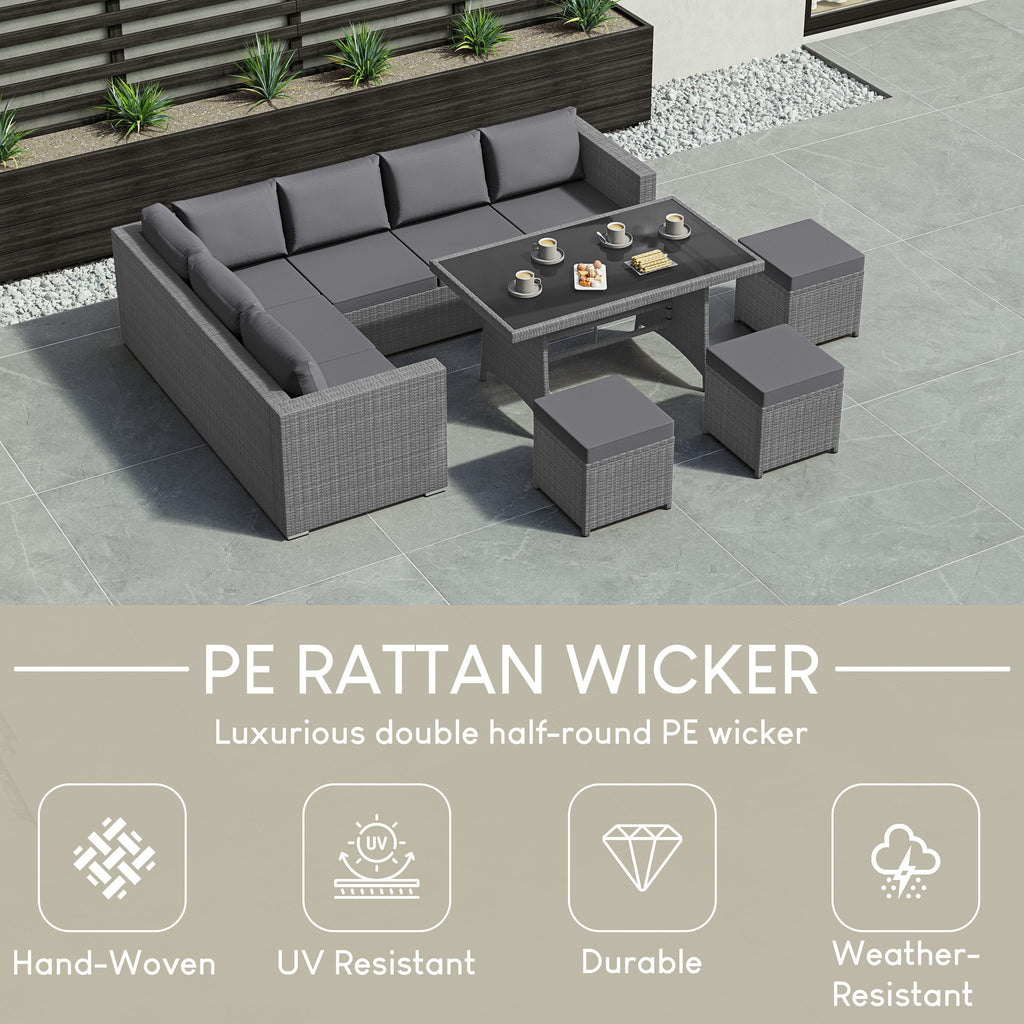 Belgrave 9 Seater Rattan Set, Grey